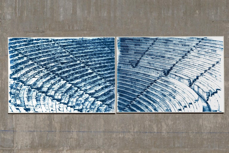 Diptych of Ancient Theatres, Handmade Cyanotype, Greek and Roman Architecture - Photograph by Kind of Cyan