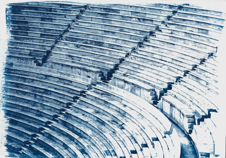 Diptych of Ancient Theatres, Handmade Cyanotype, Greek and Roman Architecture 2