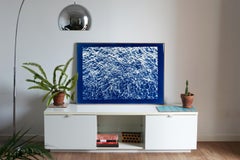 Extra Large Cyanotype Seascape of Pacific Ocean Currents, Nautical Blue & White