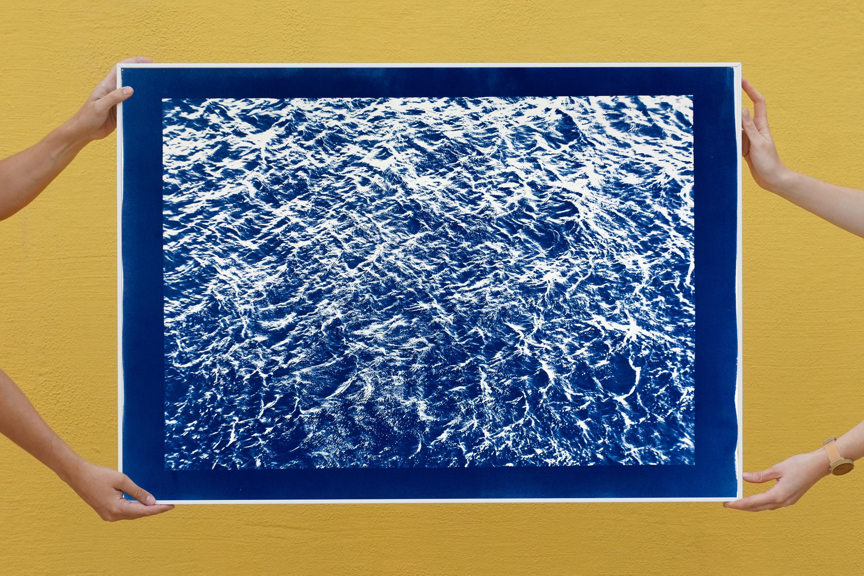 Très grand paysage marin cyanotype représentant des courants d'océan Pacifique, bleu et blanc nautique en vente 2
