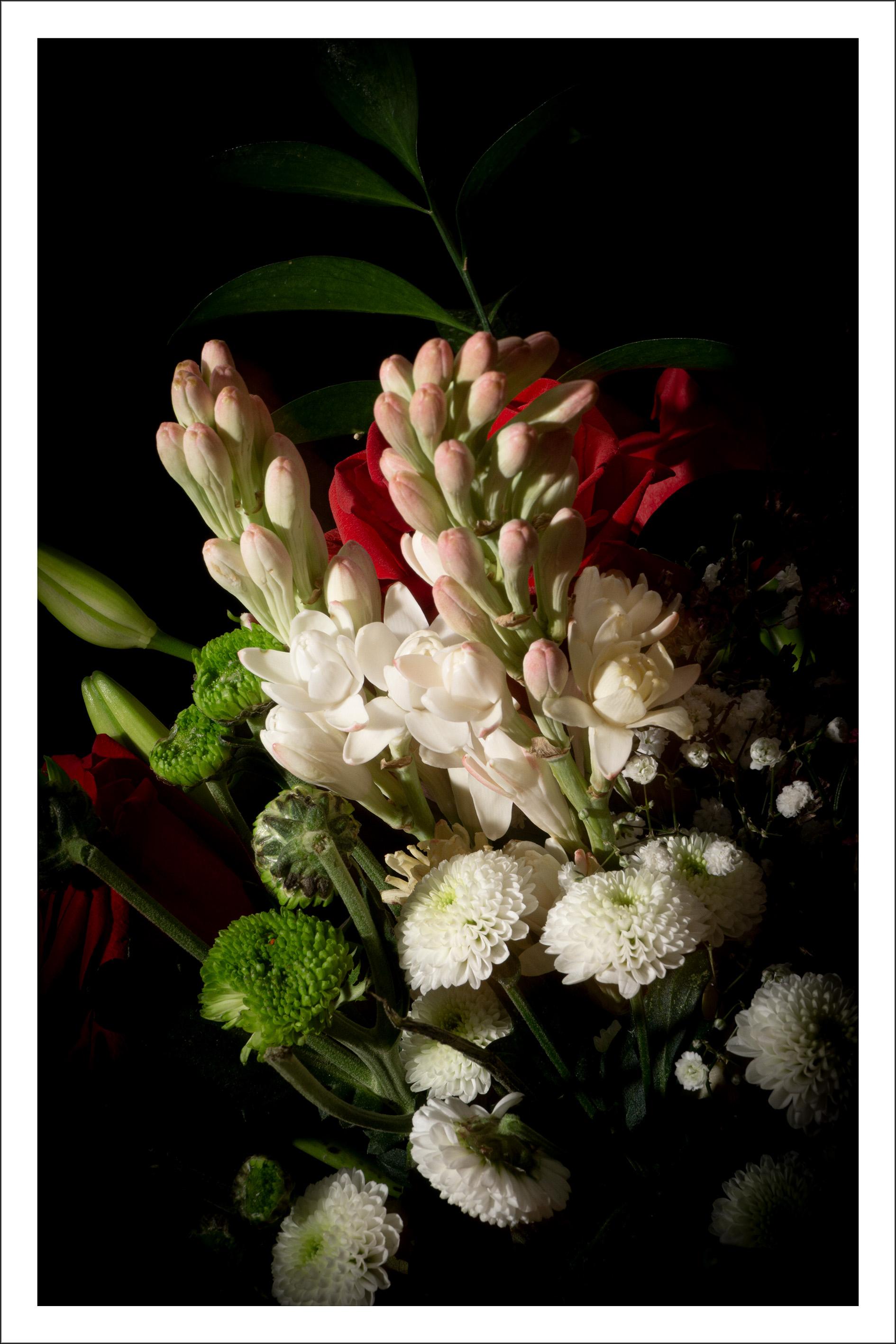 Kind of Cyan Landscape Photograph - Flowers with Caravaggio Light, Baroque Still-Life Bouquet, Limited, Close Up