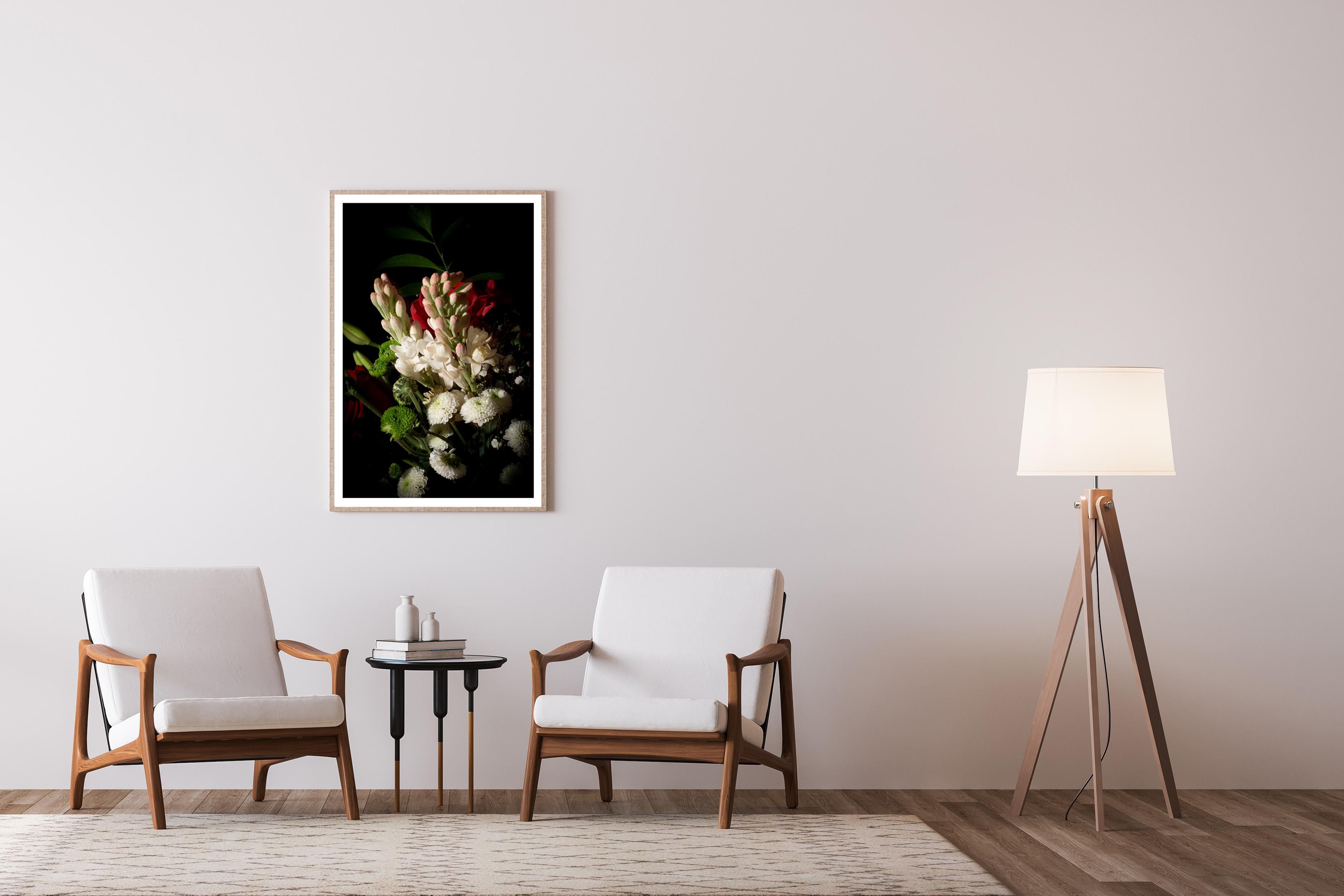 Flowers with Caravaggio Light, Still-Life Giclée Photo, Baroque Bouquet, Limited - Photograph by Kind of Cyan