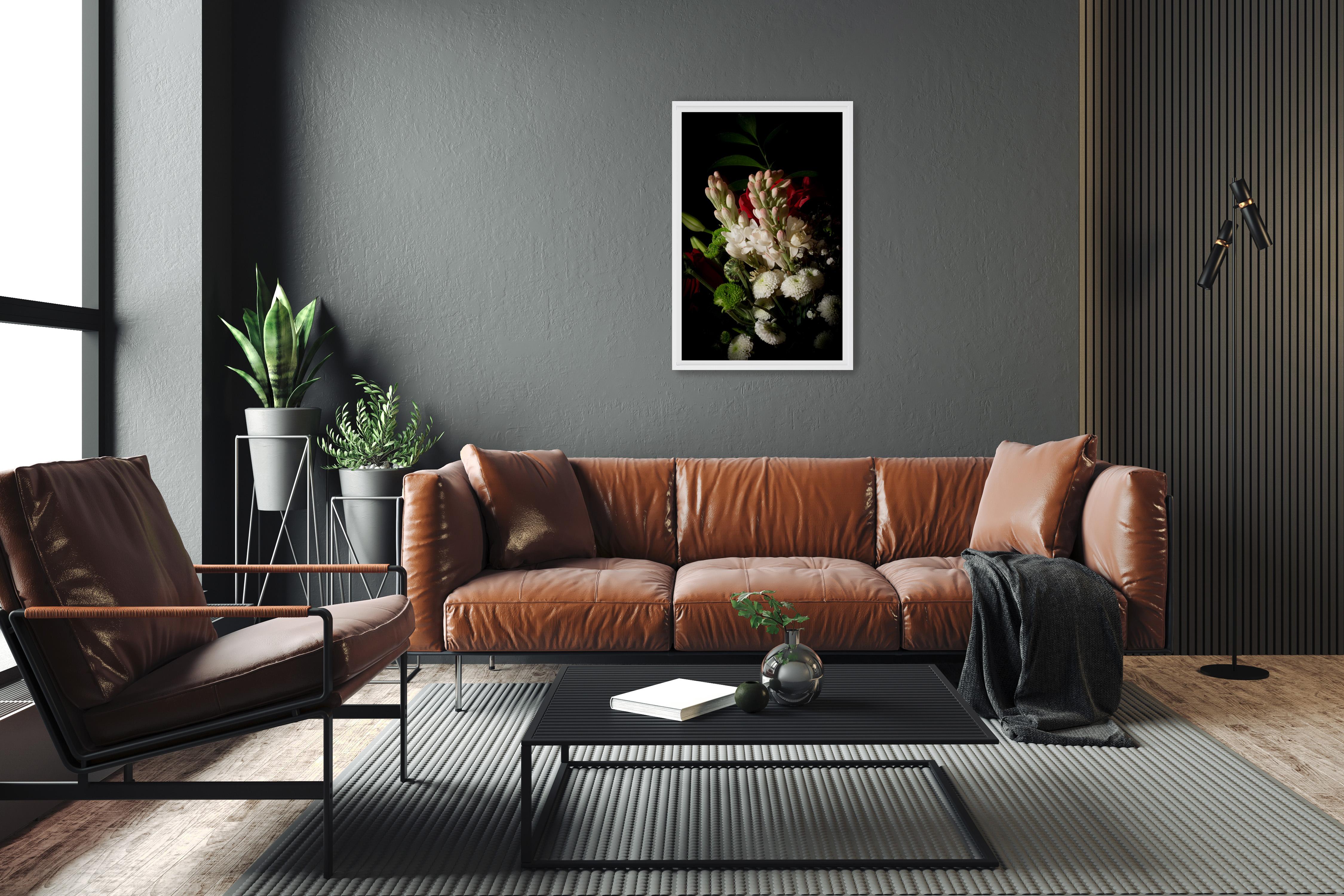Flowers with Caravaggio Light, Still-Life Giclée Photo, Baroque Bouquet, Limited - Black Landscape Photograph by Kind of Cyan