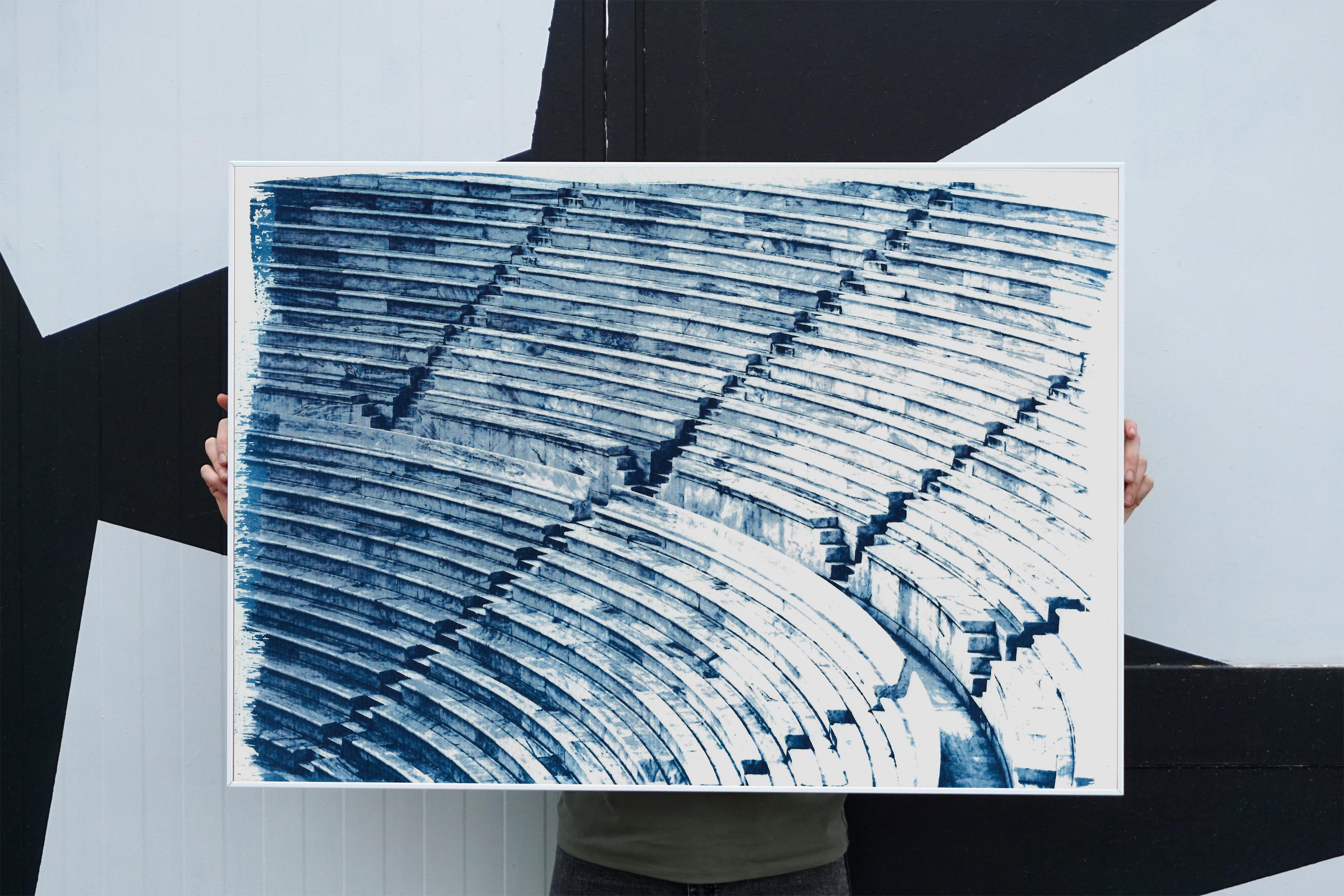 This is an exclusive handprinted limited edition cyanotype.

Details:
+ Title: Greek Marble Amphitheater 
+ Year: 2019
+ Edition Size: 50
+ Stamped and Certificate of Authenticity provided
+ Measurements : 70x100 cm (28x 40 in.), a standard frame