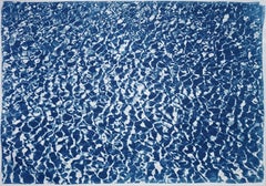 Handmade Cyanotype of Infinity Pool Water Reflecctiona, Blue and White on Paper