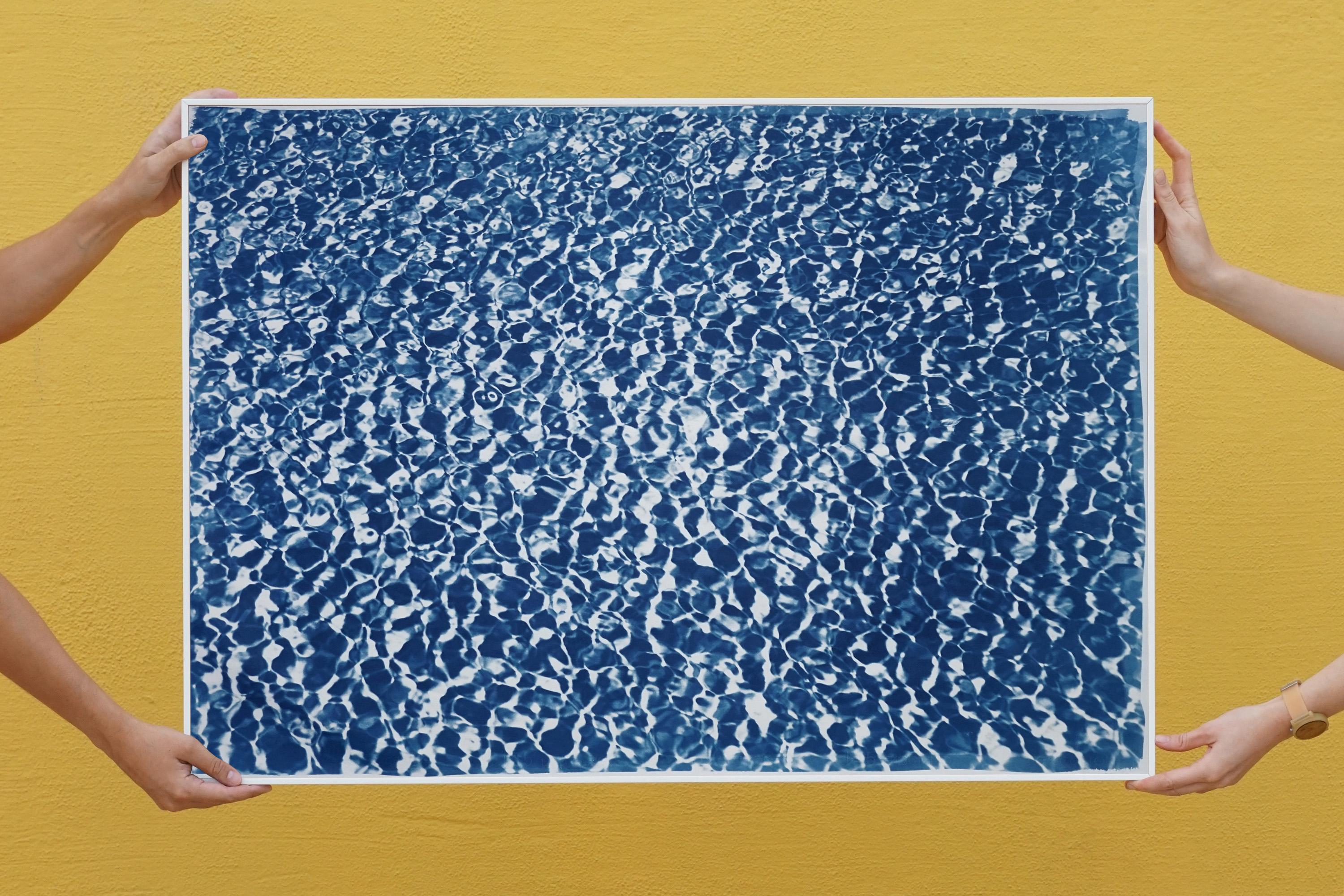 Reflections d'eau de piscine infinies, motif bleu et blanc, imprimé cyanotype fait à la main en vente 5