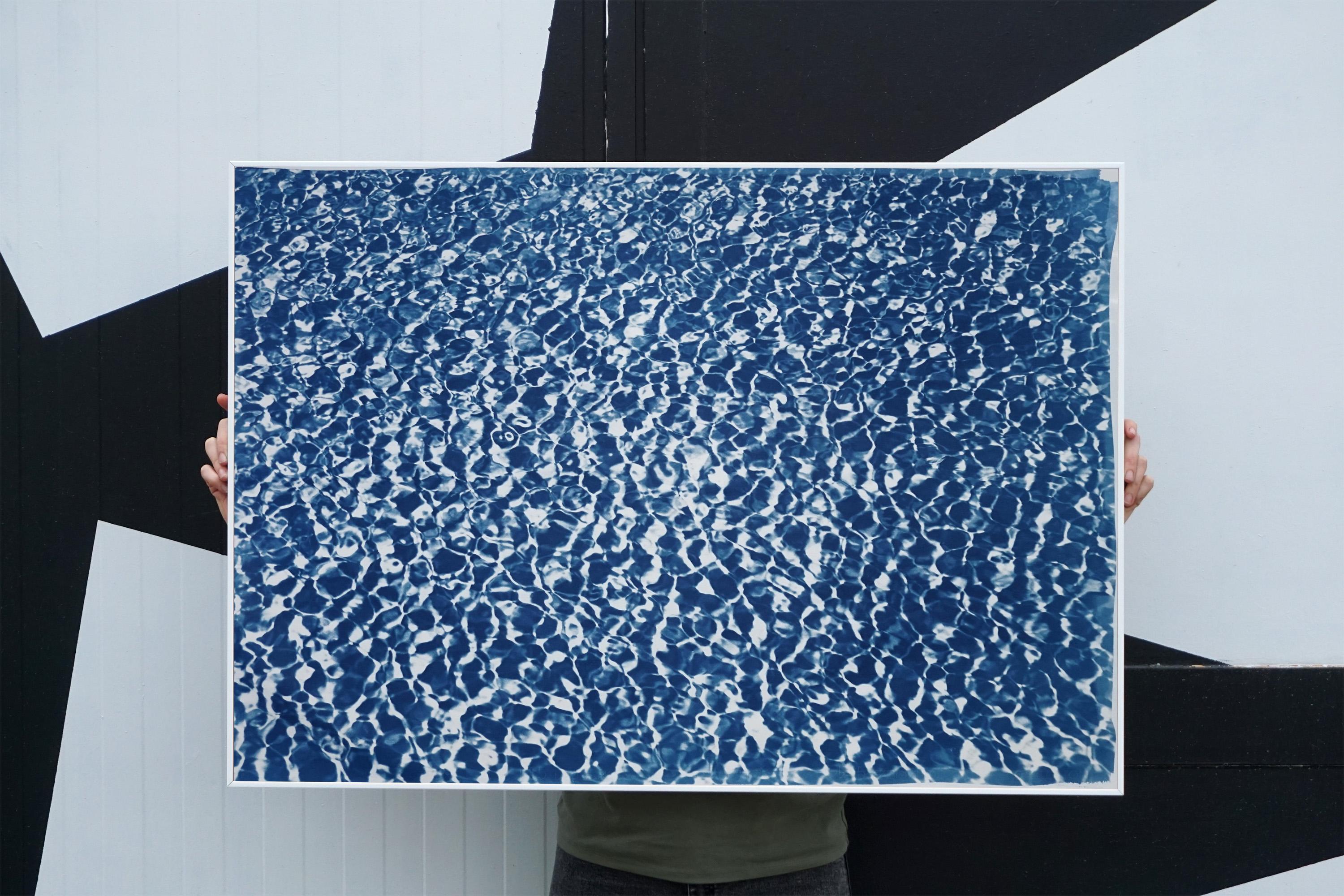 Reflections d'eau de piscine infinies, motif bleu et blanc, imprimé cyanotype fait à la main en vente 7