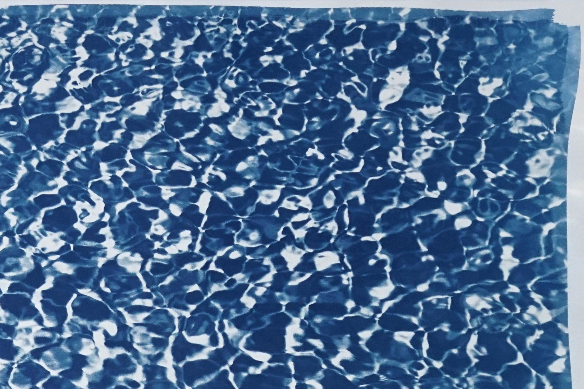 Infinity Pool Water Reflections, Blue & White Pattern, Handmade Cyanotype Print For Sale 2