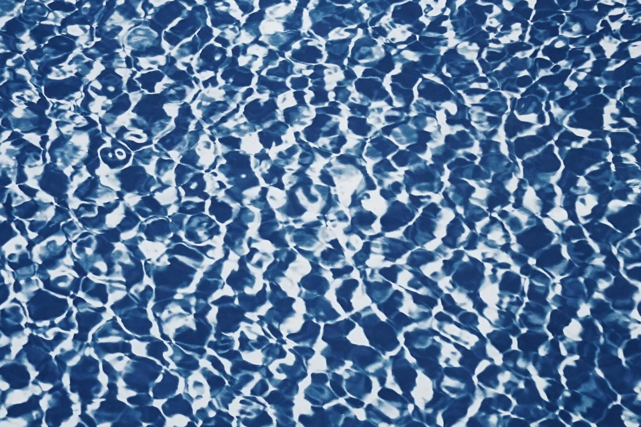 Reflections d'eau de piscine infinies, motif bleu et blanc, imprimé cyanotype fait à la main en vente 1