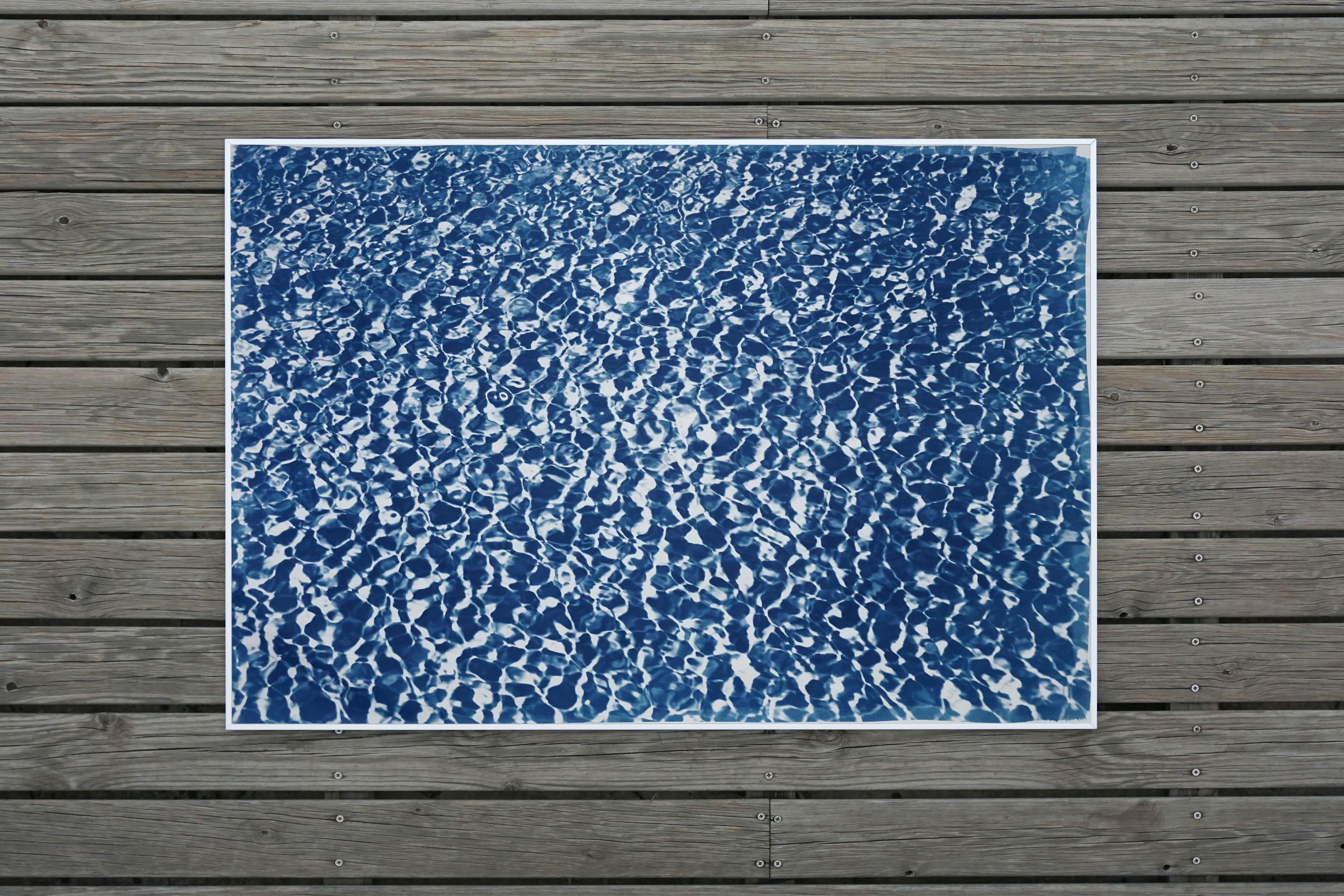 Infinity Pool Water Reflections, Blue & White Pattern, Handmade Cyanotype Print For Sale 4