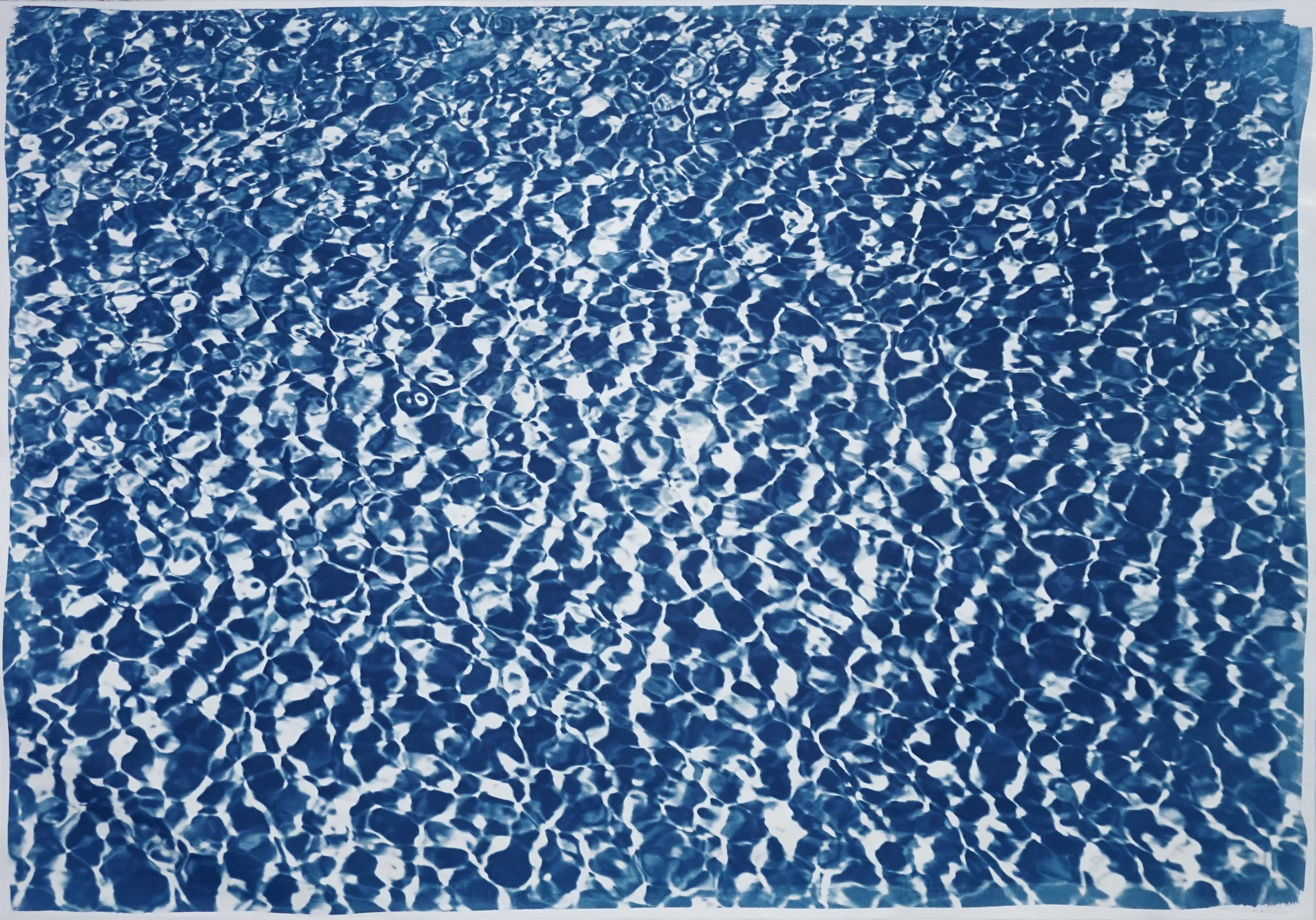 Riflessi d'acqua della piscina Infinity, motivo blu e bianco, stampa cianotipica fatta a mano