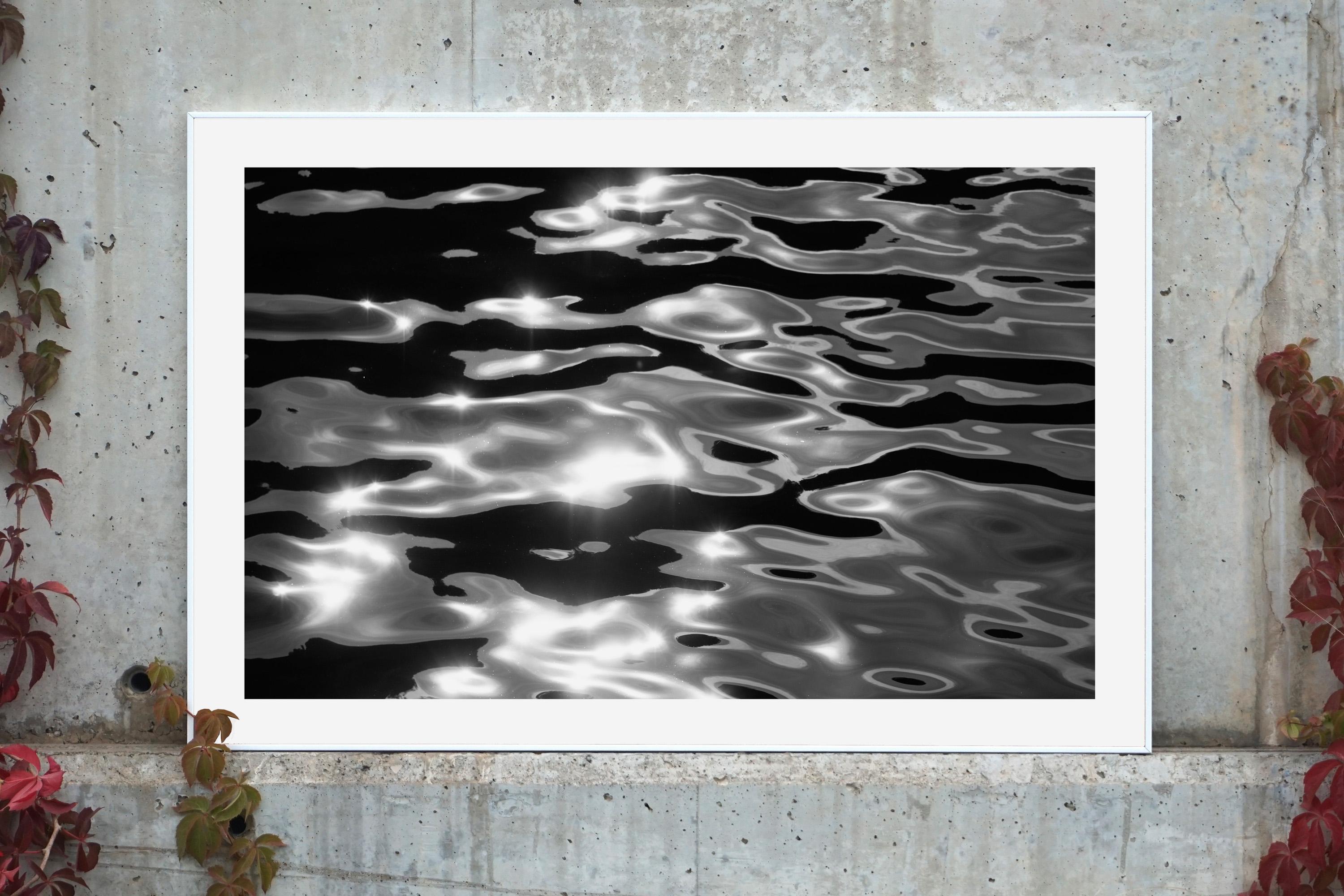  Reflections of Lido Island, Abstract Venice Waters, Large Black White Seascape - Photograph by Kind of Cyan