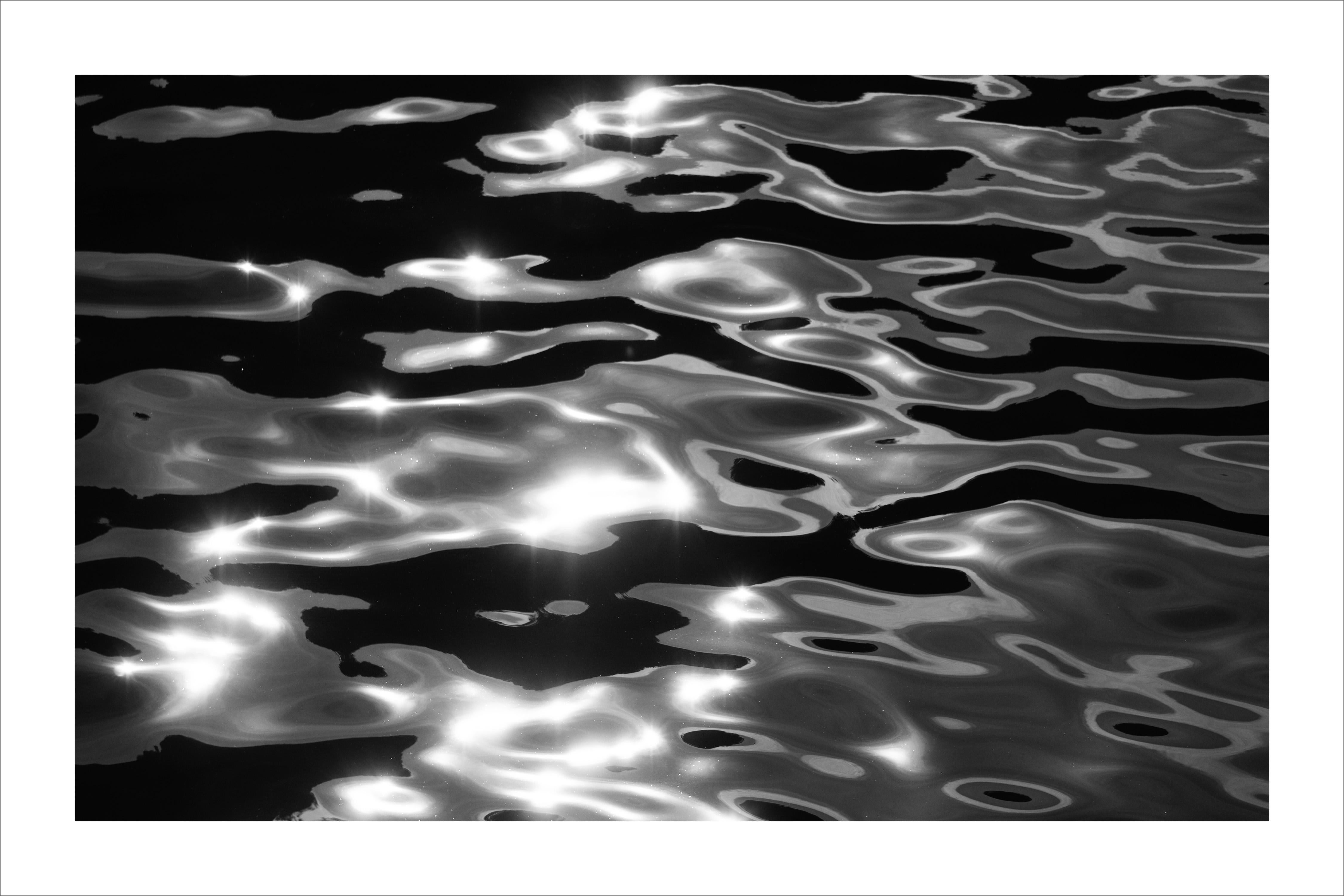 Large Black White Seascape, Reflections of Lido Island, Abstract Venice Waters