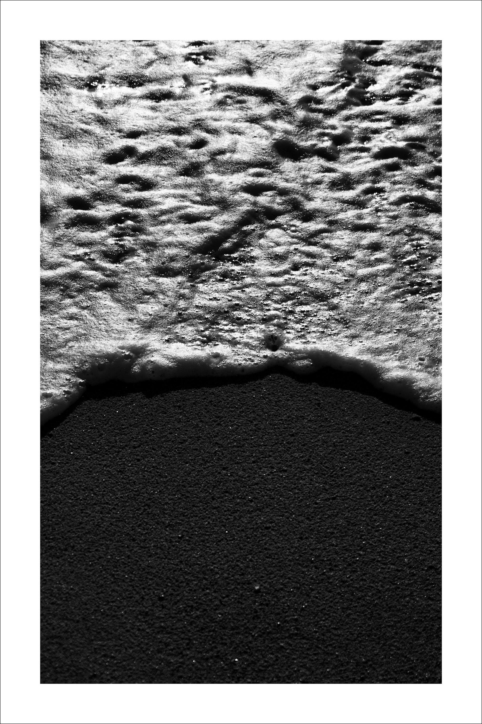 Kind of Cyan Landscape Photograph - Large Vertical Black and White Seascape of Foamy Shore, Sugimoto Style, Shore
