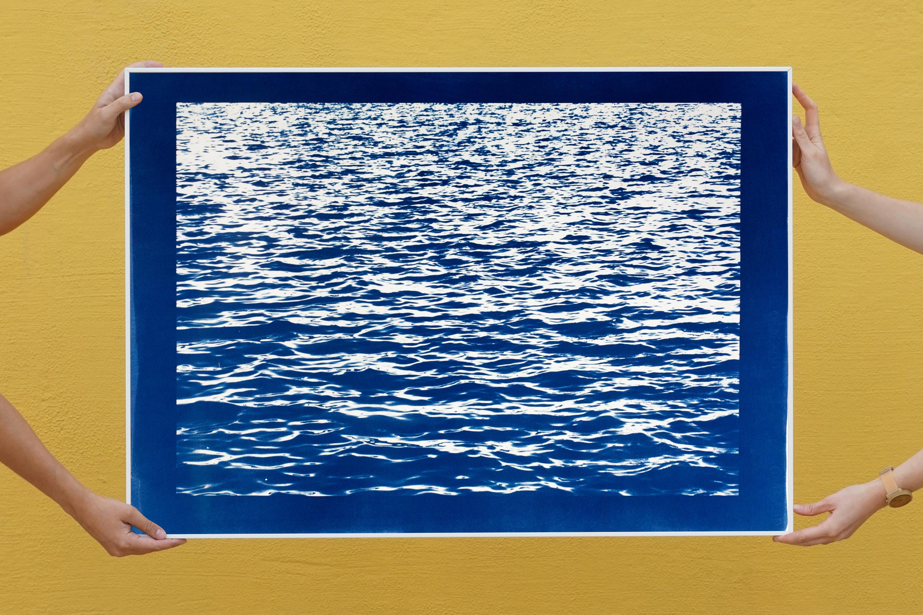 Mittelmeerblaue Meereswellen, handgefertigter Zyanotyp-Druck, 100x70cm, Kalkseelandschaft im Angebot 3