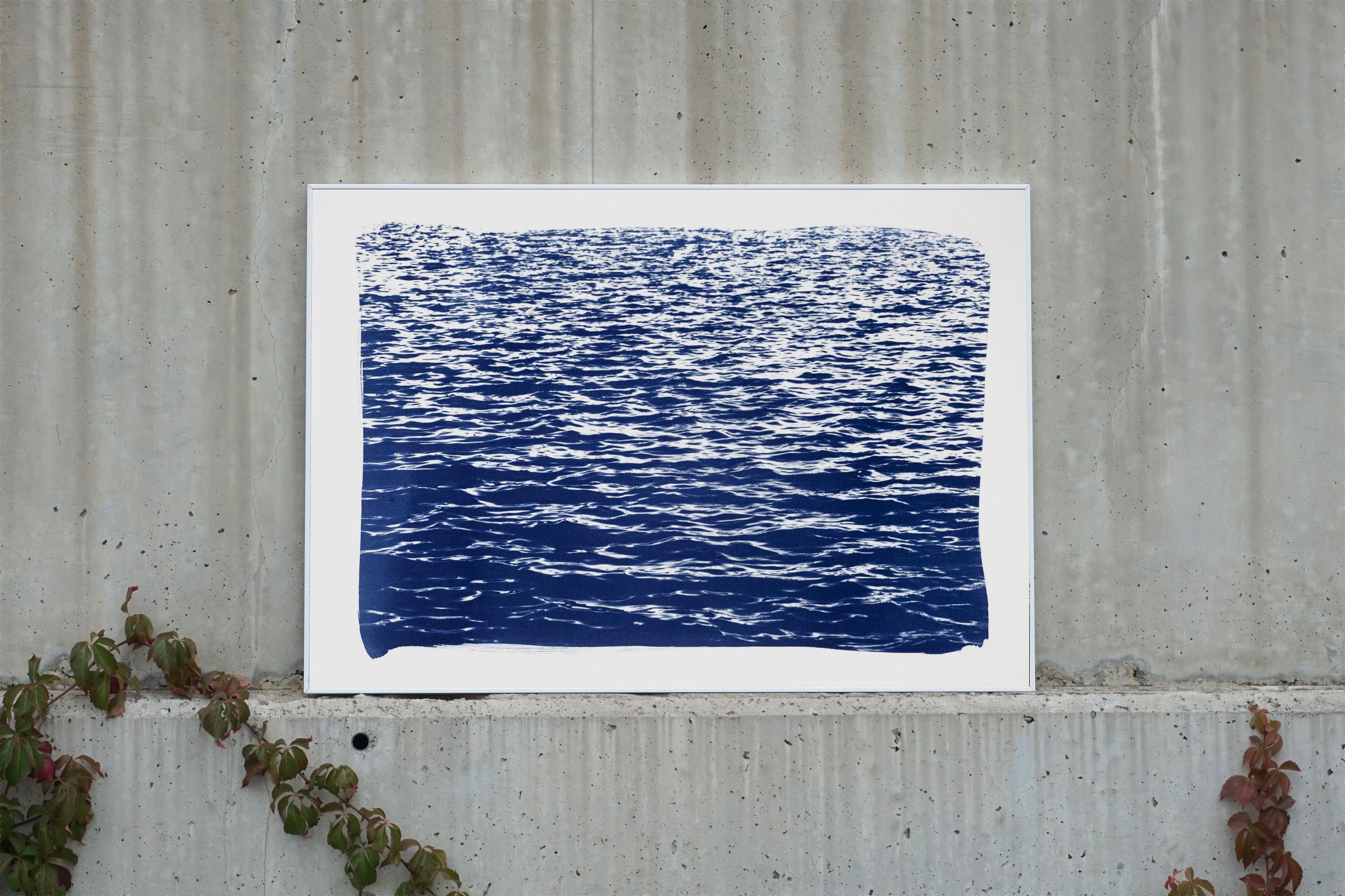Mediterranean Seascape Cyanotype, Nautical Print of Sea Waves in Blue, Feng Shui For Sale 2