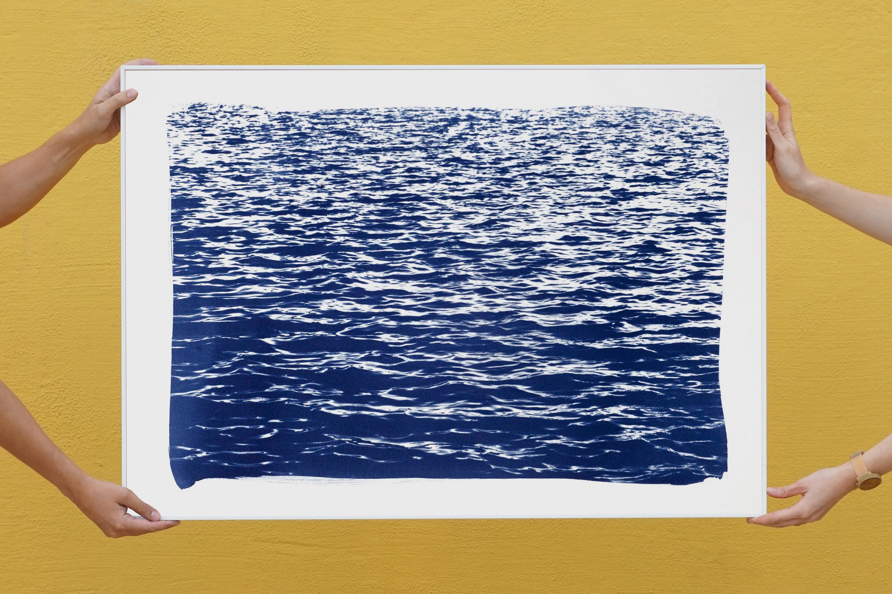 Mediterranean Seascape Cyanotype, Nautical Print of Sea Waves in Blue, Feng Shui For Sale 5
