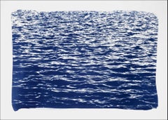 Mediterranean Seascape Cyanotype, Nautical Print of Sea Waves in Blue, Feng Shui