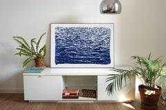 Mediterranean Seascape of Blue Waves, Nautical Print of Serene Tide in Navy