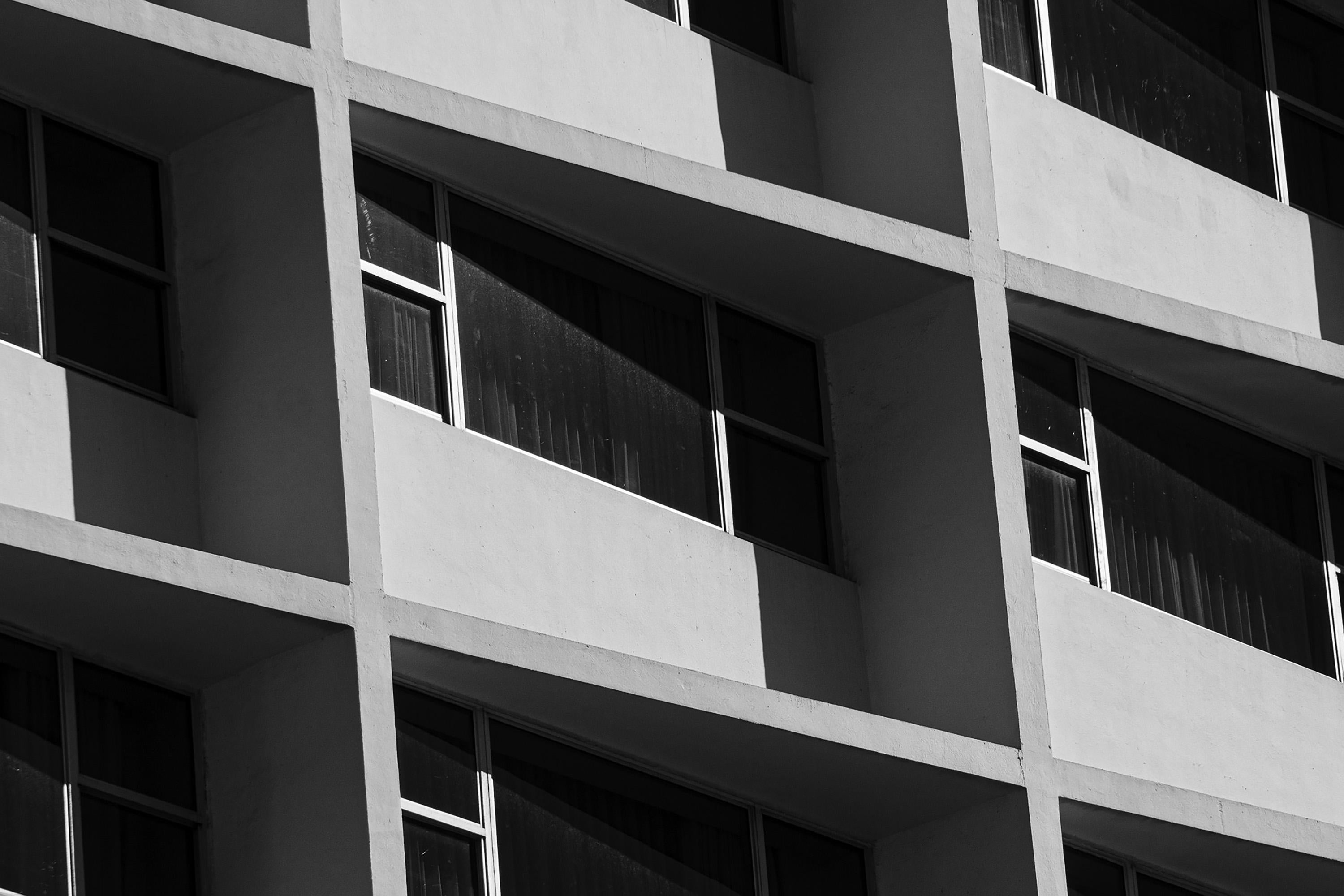 Minimalist Architecture Grid, Black and White, Hotel Photography, Miami Pattern 1