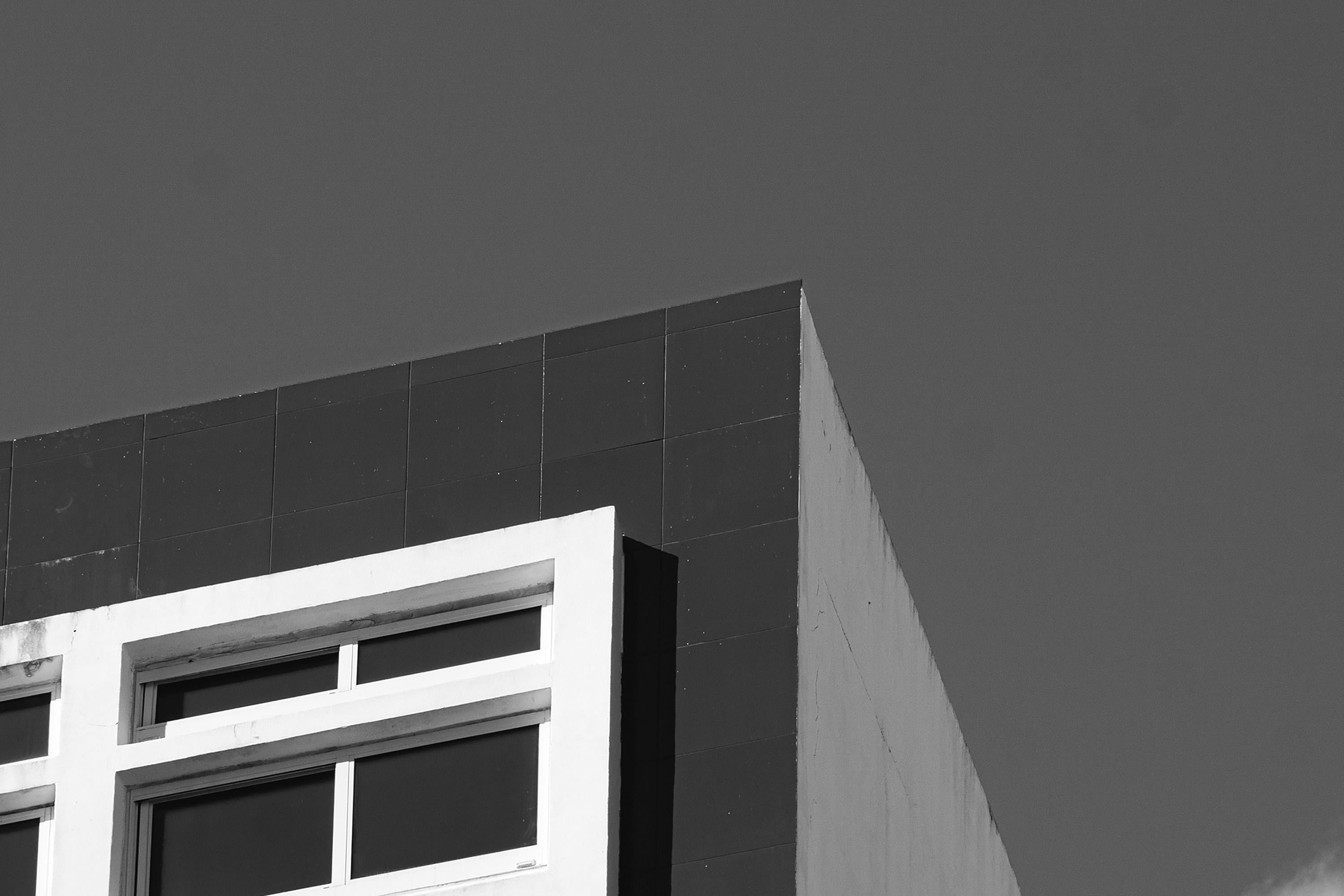 Minimalist Geometric Building, Black and White Bauhaus Architecture, Tropical 2