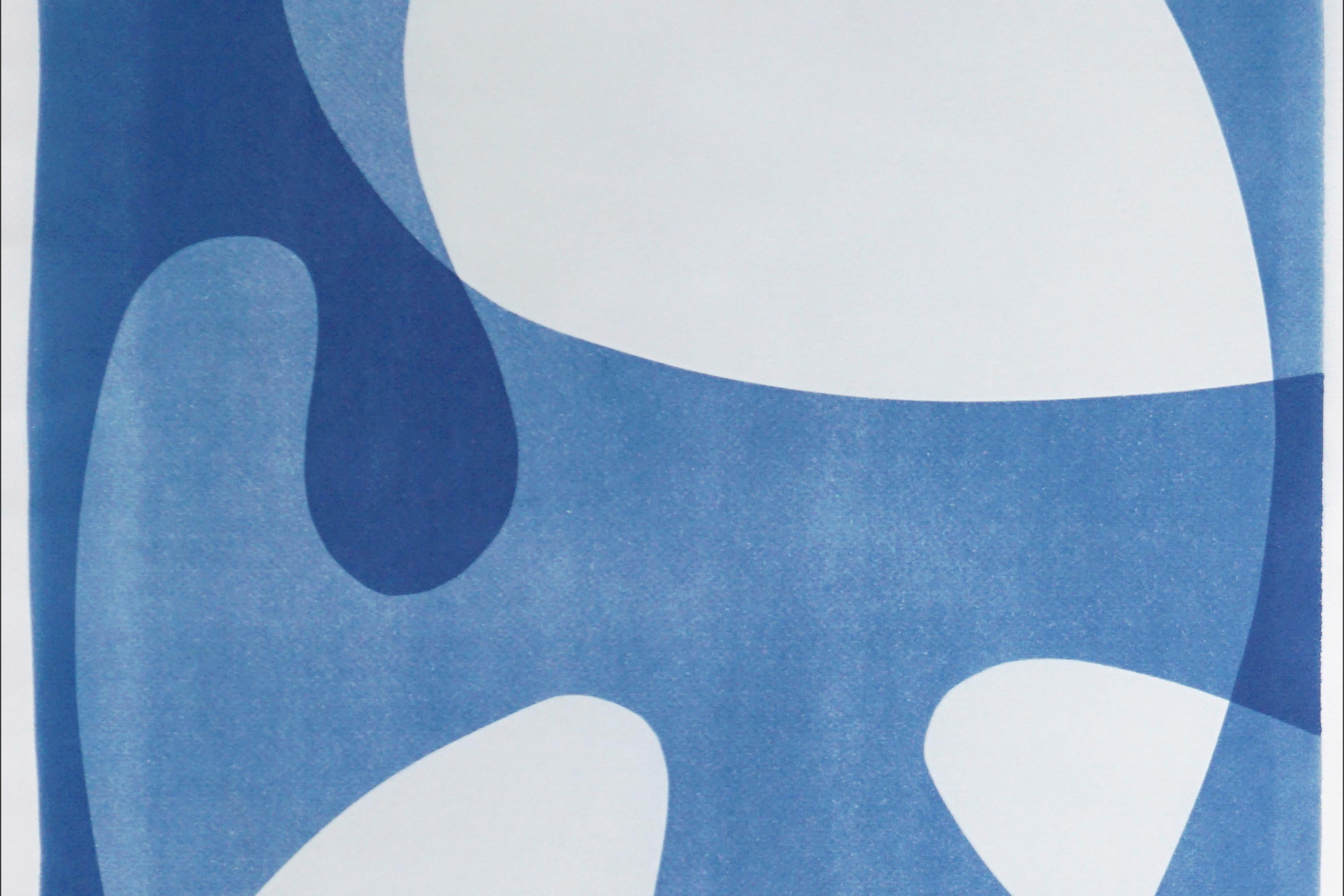 Positive Versus Negative, Mid-Century Shapes Blue Tones Cyanotype Print Diptych 1