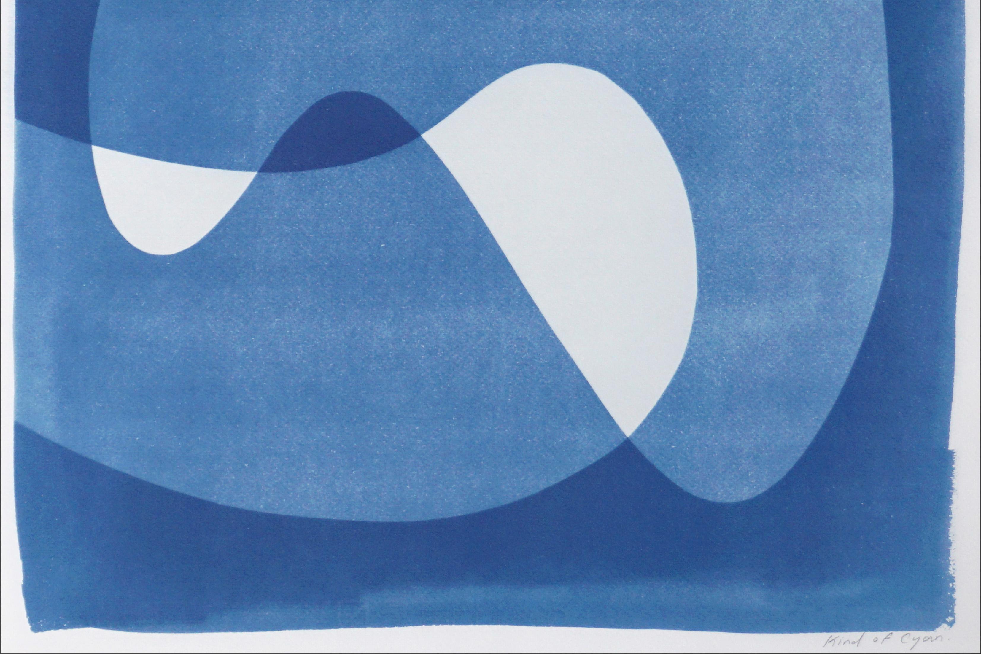 Positive Versus Negative, Mid-Century Shapes Blue Tones Cyanotype Print Diptych 2