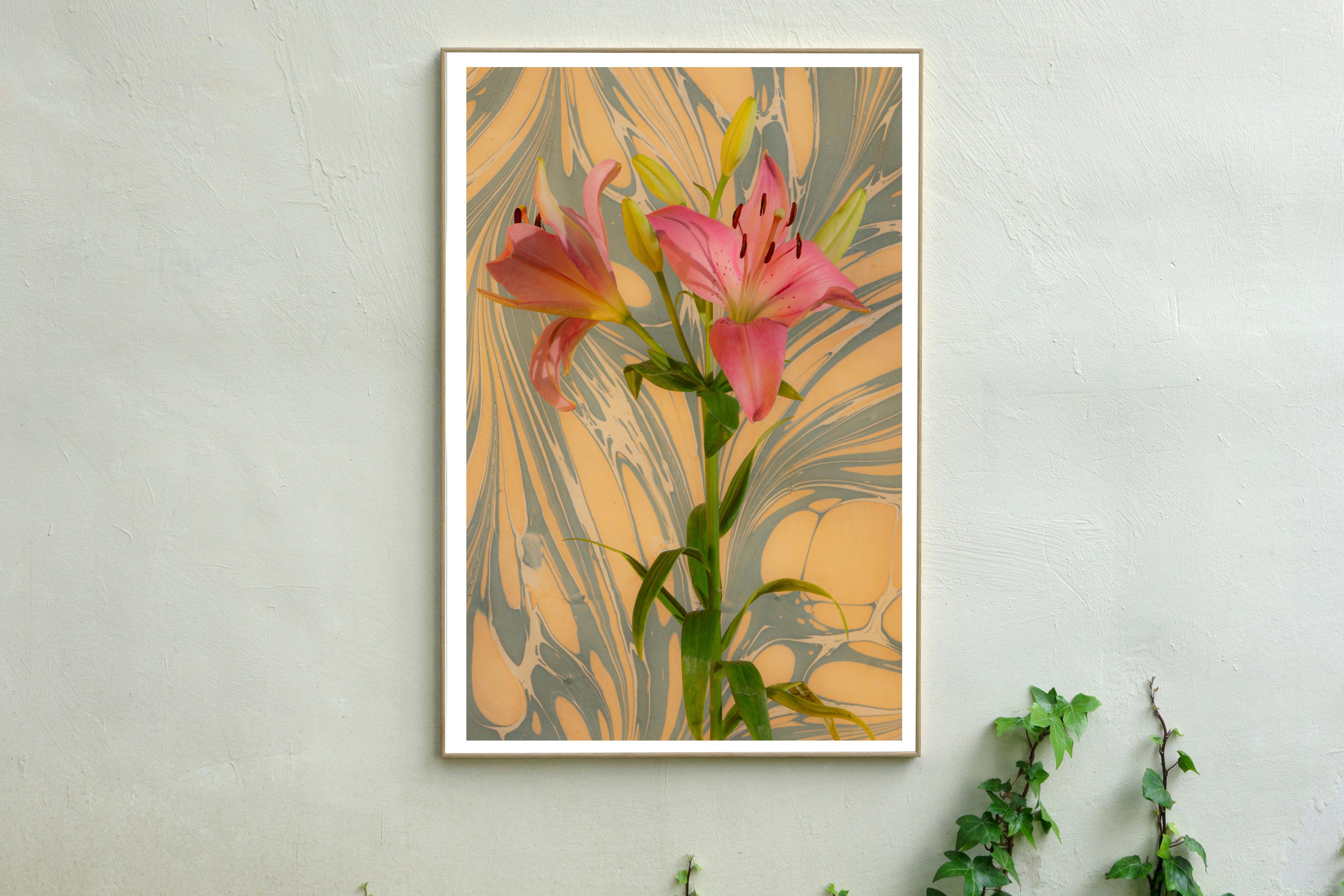 Seventies Psychedelic Flowers, Pink Lilys Bouquet, Modern Still Life, Giclée  - Print by Kind of Cyan