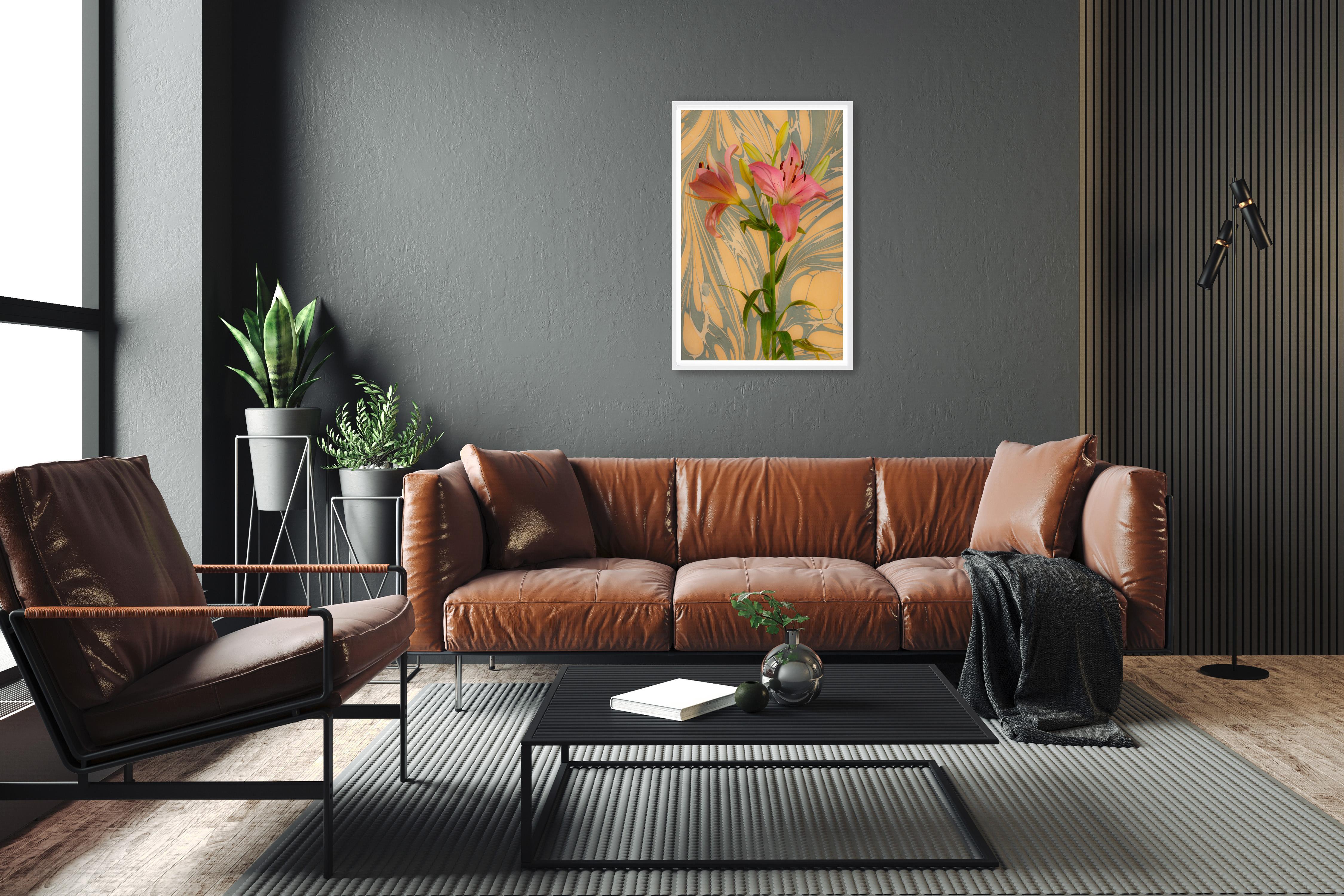 Seventies Psychedelic Flowers, Pink Lilys Bouquet, Modern Still Life, Giclée  - Realist Print by Kind of Cyan