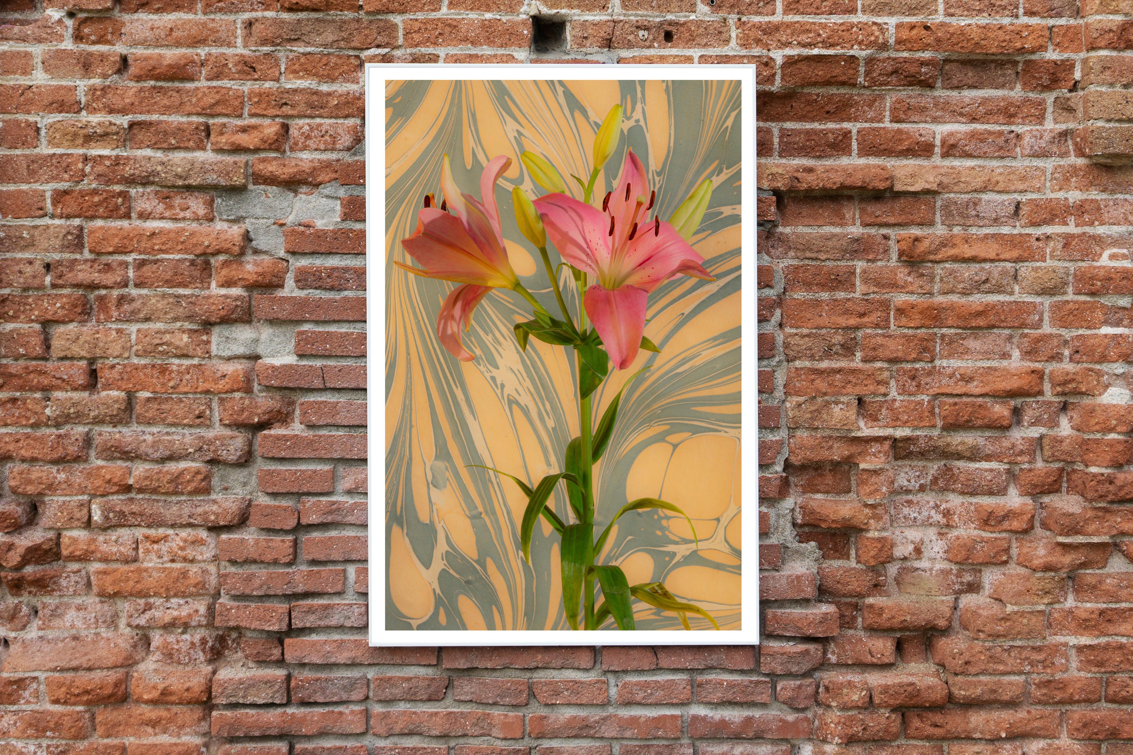 Seventies Psychedelic Flowers, Pink Lilys Bouquet, Modern Still Life, Giclée  For Sale 1