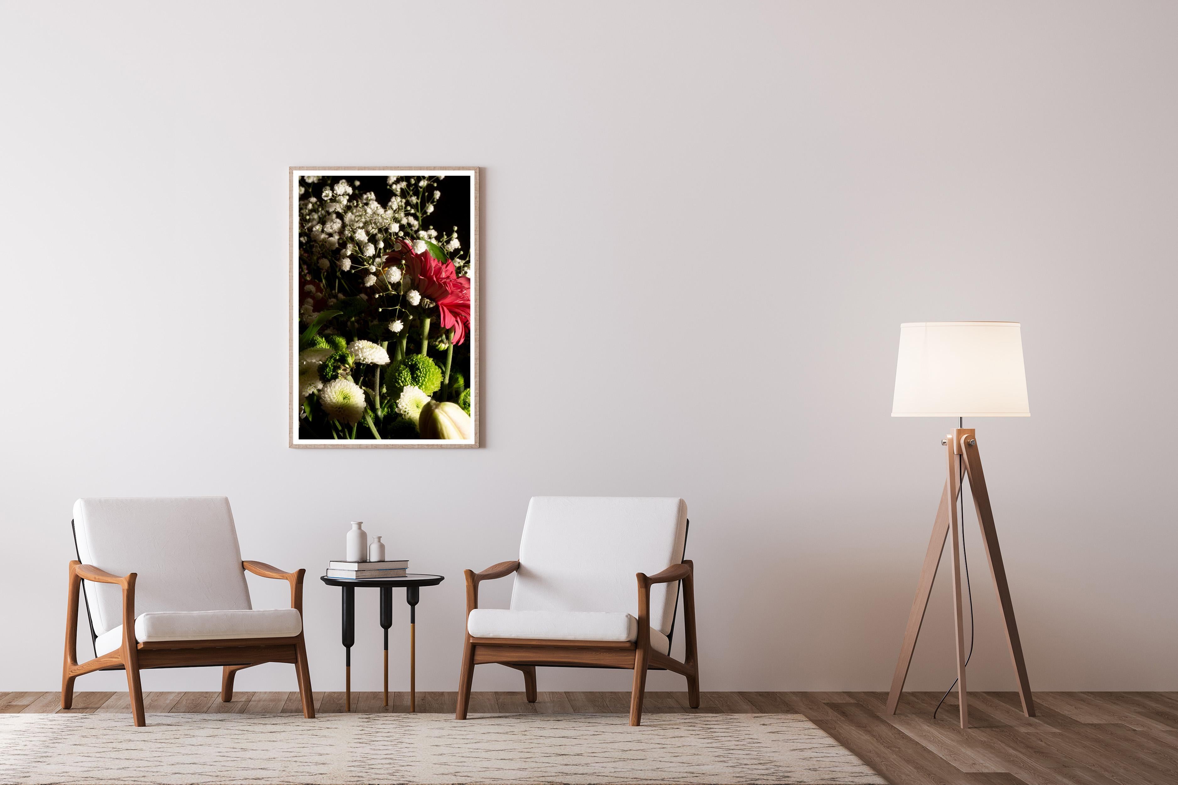 Summer Flowers Bouquet on Black Background, Limited Edition Still Life, Giclee - Print by Kind of Cyan
