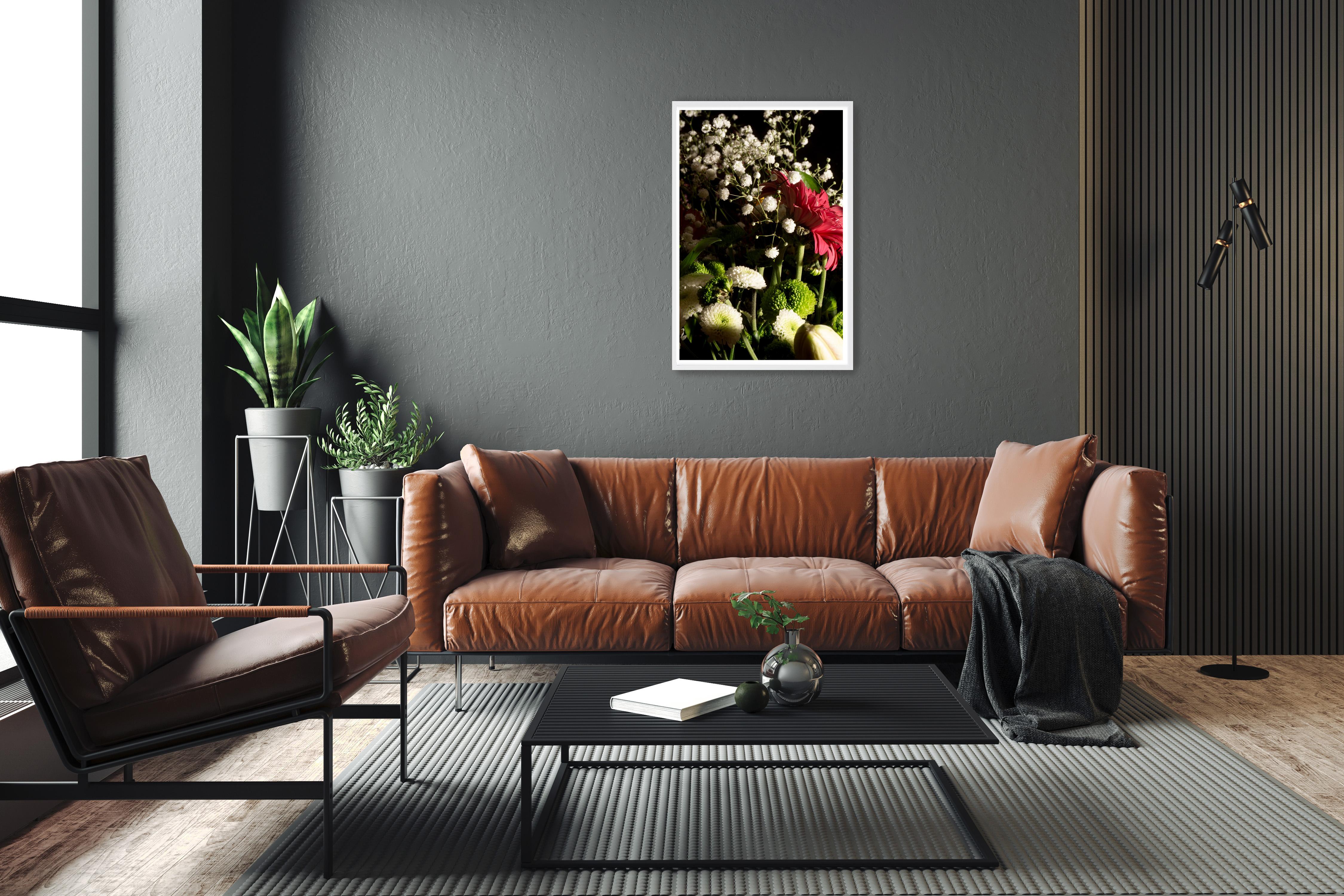 Summer Flowers Bouquet on Black Background, Limited Edition Still Life, Giclee - Photorealist Print by Kind of Cyan