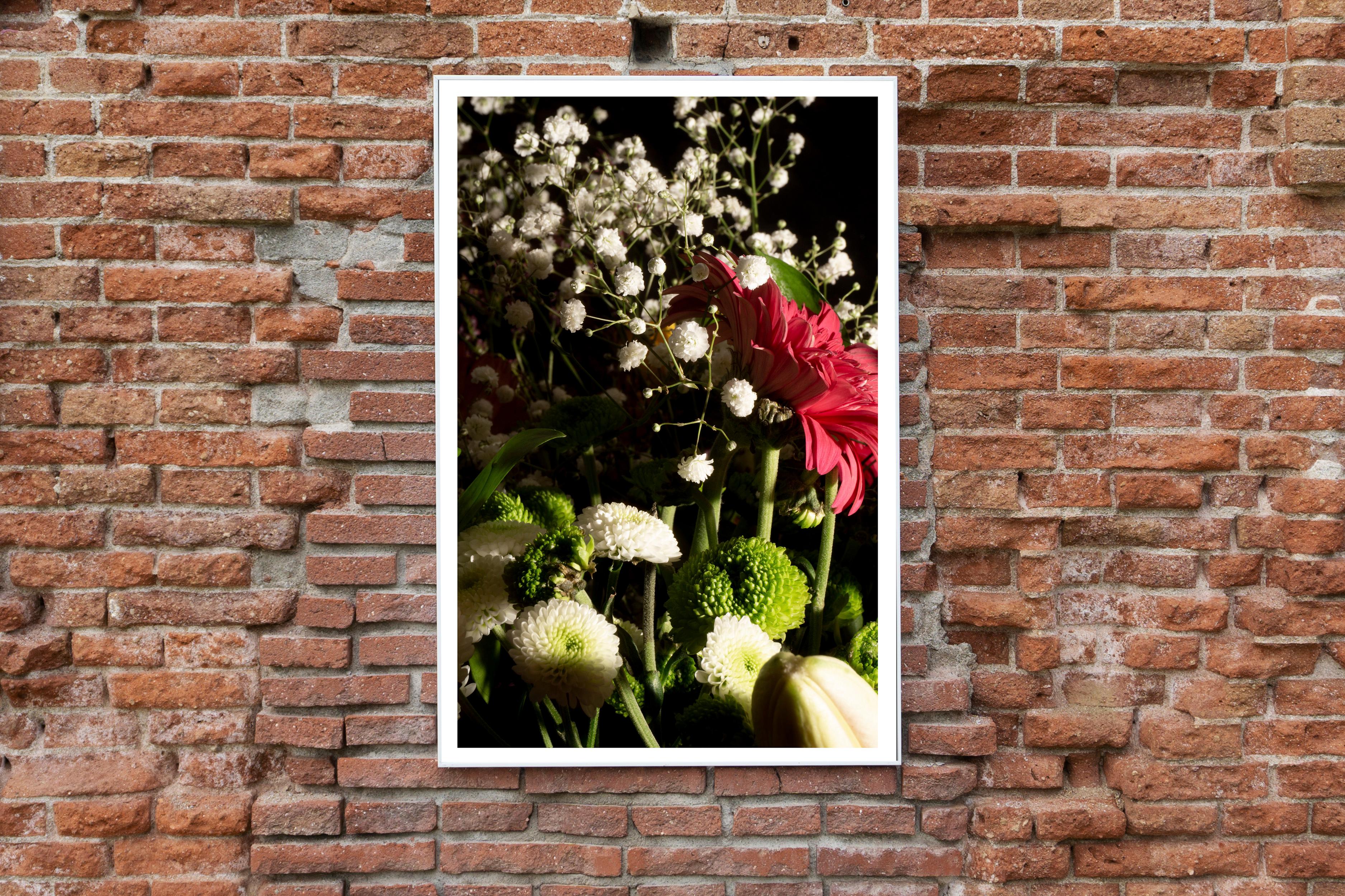 Summer Flowers Bouquet on Black Background, Limited Edition Still Life, Giclee 1