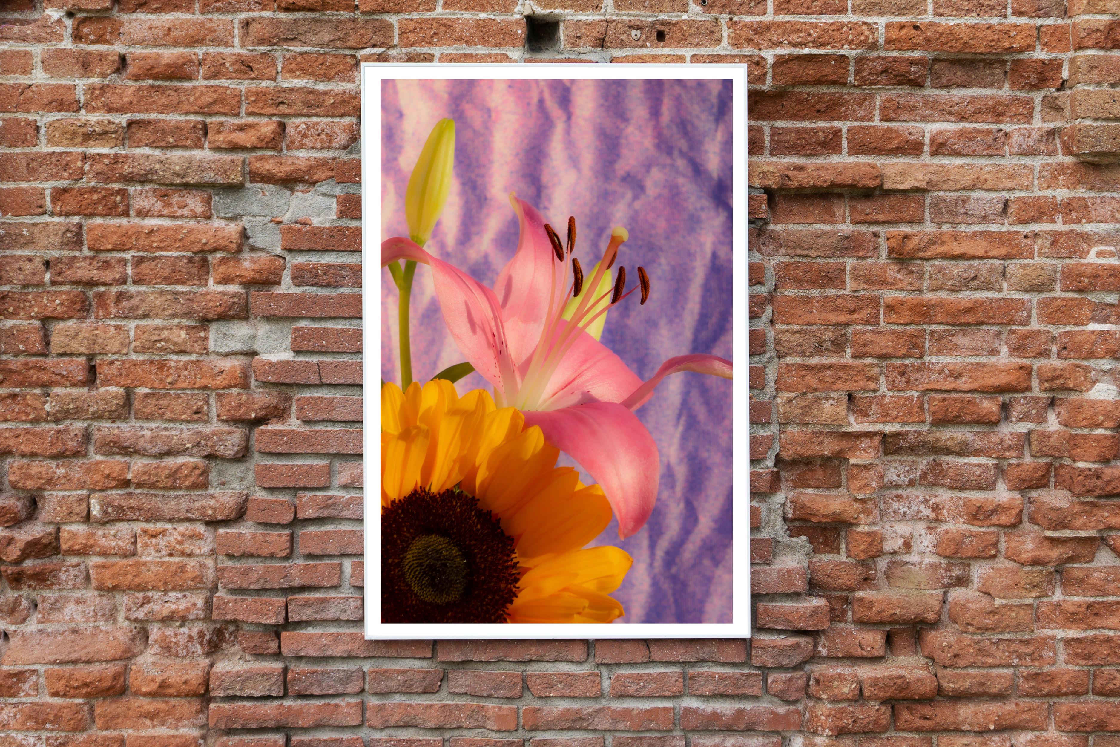 Sunflower Lily, Nineties Style, Vivid Tones Bouquet, Limited Edition Giclée  - Pink Still-Life Print by Kind of Cyan