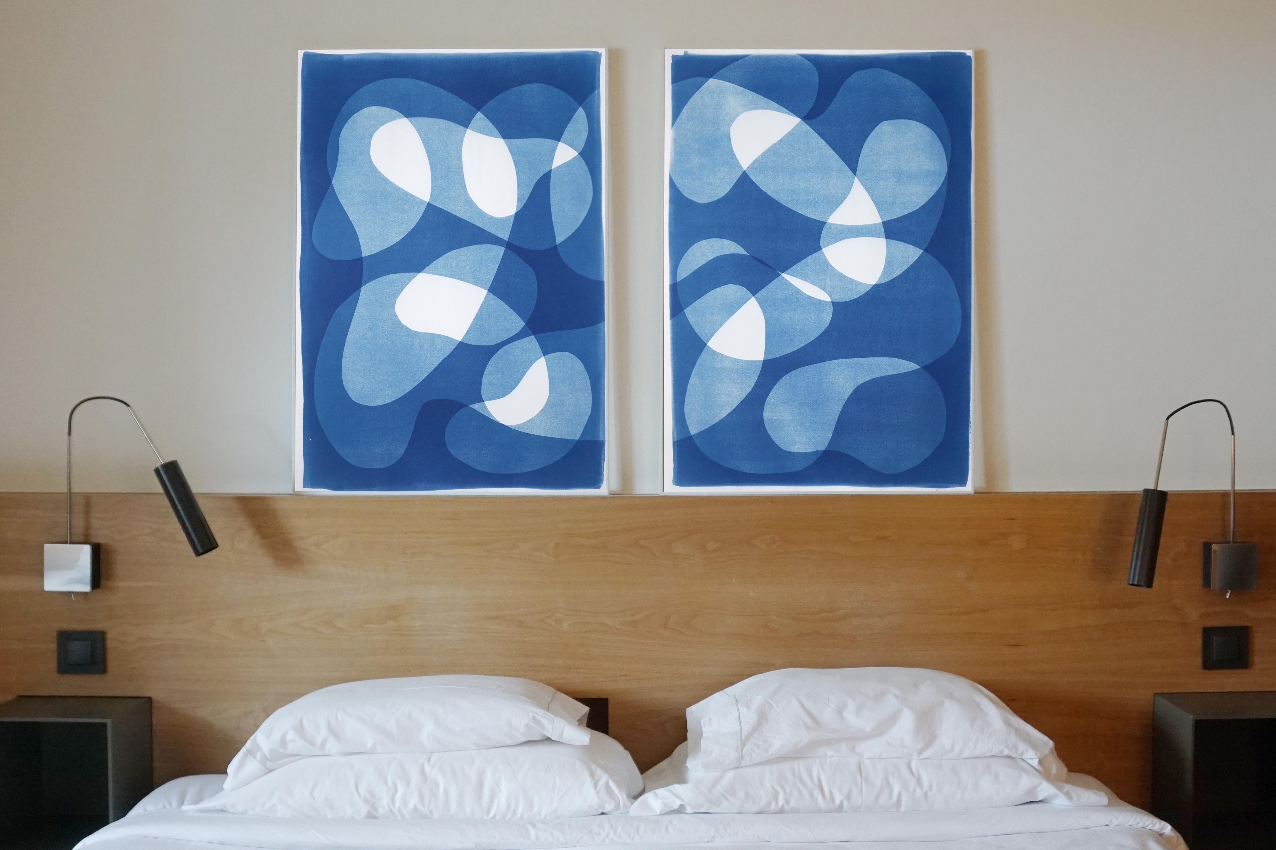 Sunken Stones, Unique Monotype Cyanotype, Abstract Blue Tones Figurative Shapes - Modern Print by Kind of Cyan