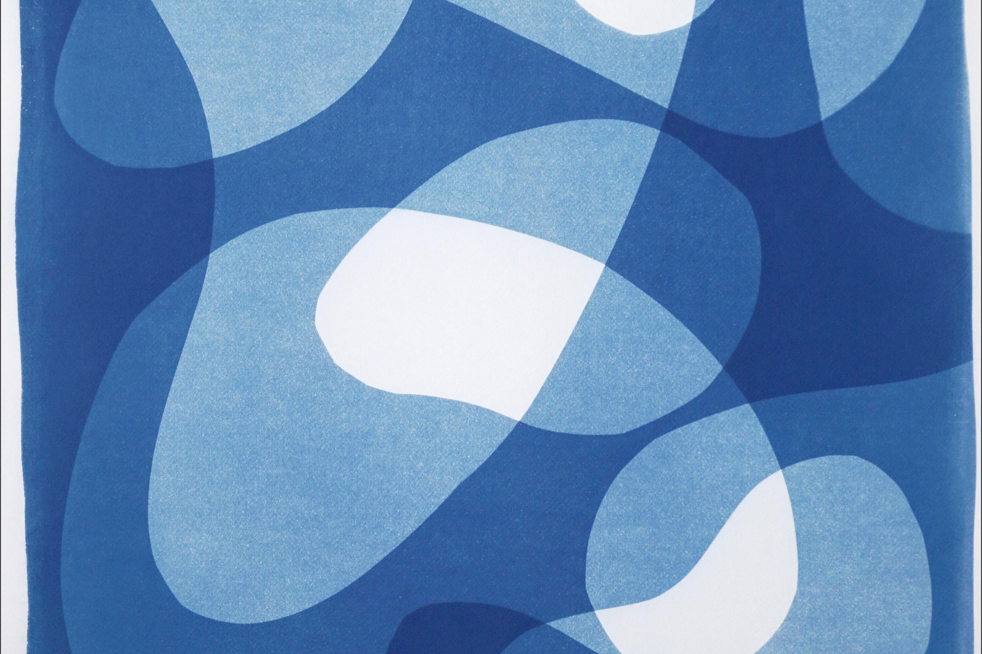 Sunken Stones, Unique Monotype Cyanotype, Abstract Blue Tones Figurative Shapes 1