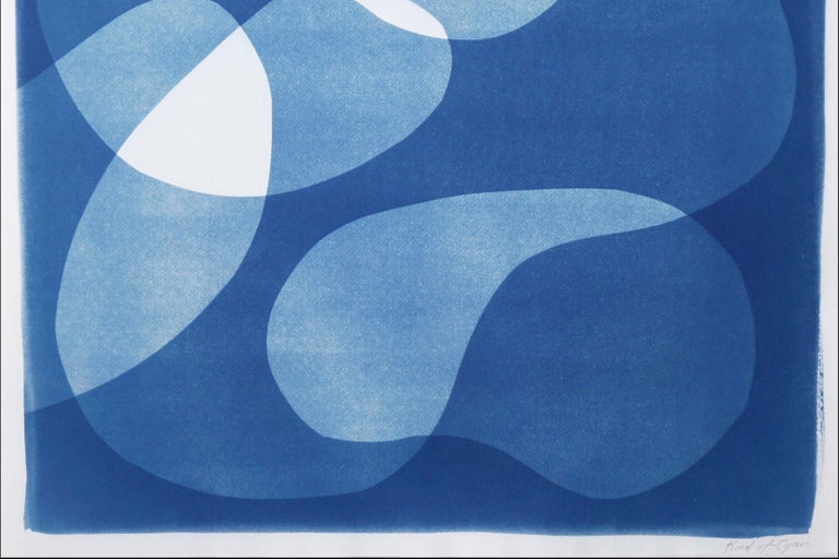 Sunken Stones, Unique Monotype Cyanotype, Abstract Blue Tones Figurative Shapes 4