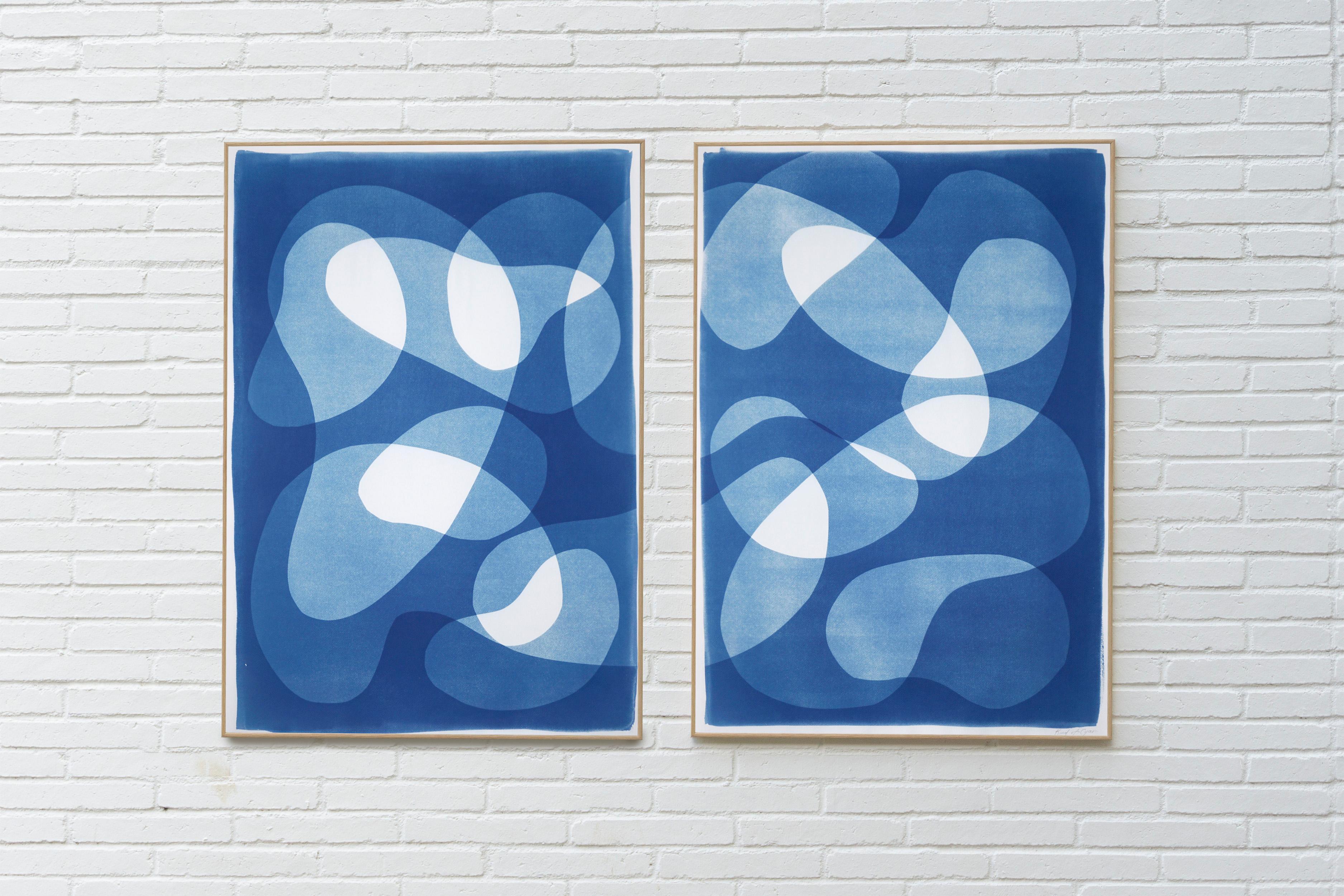 Sunken Stones, Unique Monotype Cyanotype, Abstract Blue Tones Figurative Shapes 3