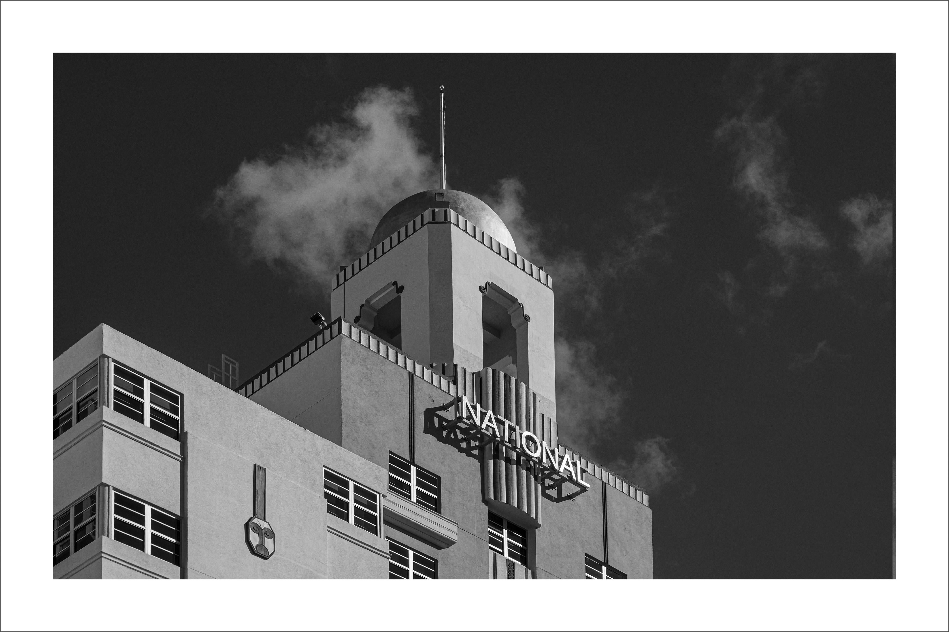 Kind of Cyan Landscape Photograph - The National, Miami Beach Hotel, Black and White Architecture, Regency Style 