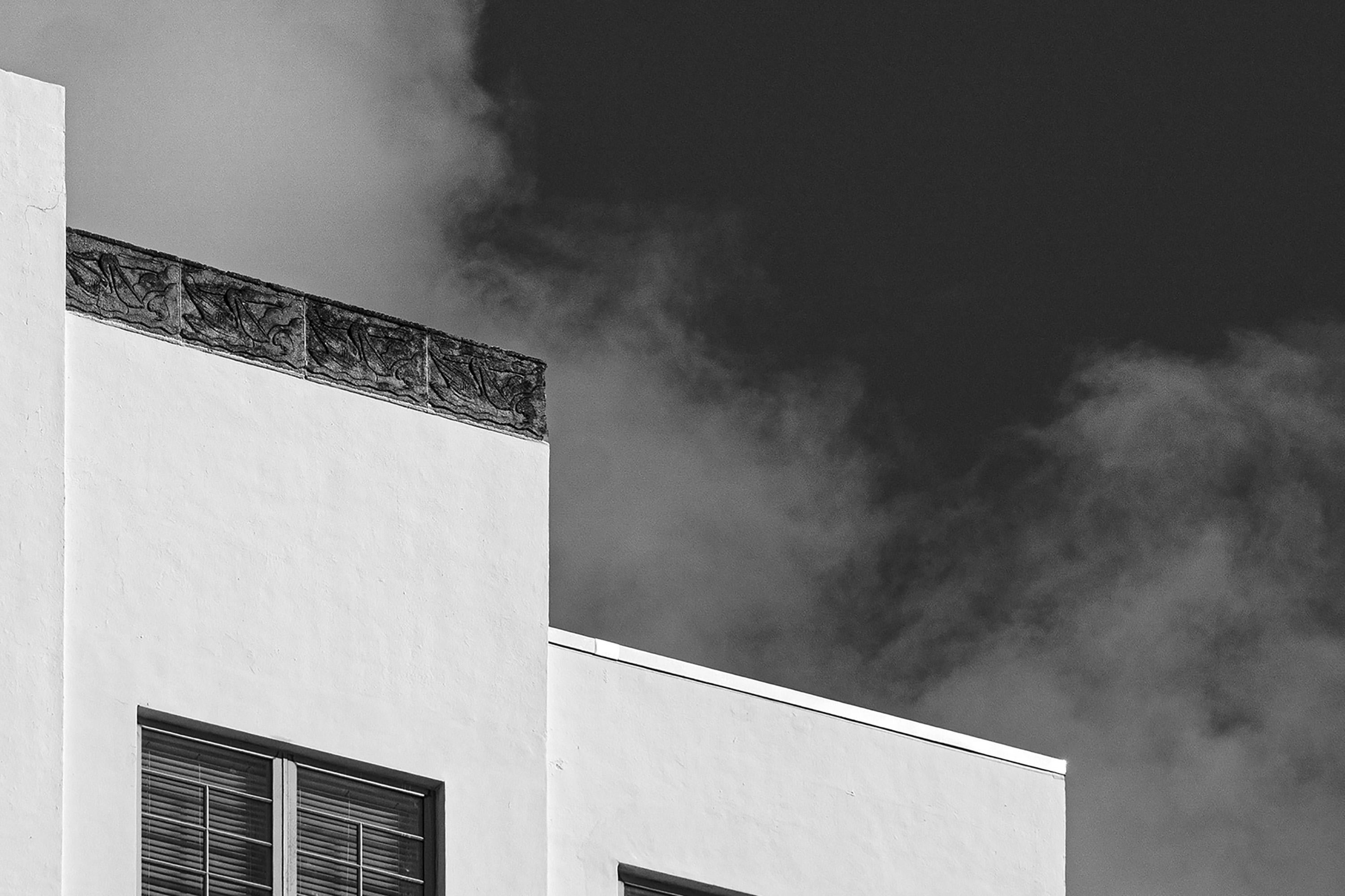 Thirties Building with Sky, Black and White Architecture, Miami Beach Art Deco  1