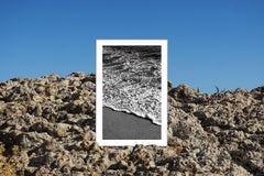 Black and White Vertical Seascape of Morning Seashore, Mediterranean Landscape