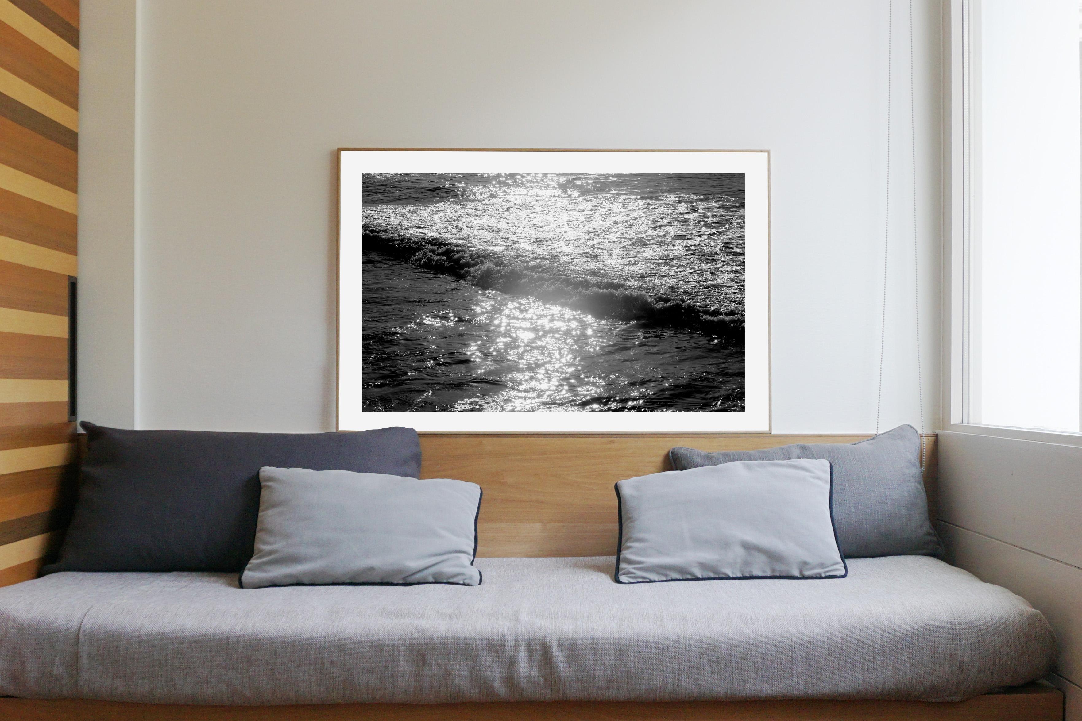 Water Reflection, Seascape Black and White Giclée Print, Pacific Sunset Waves - Photograph by Kind of Cyan