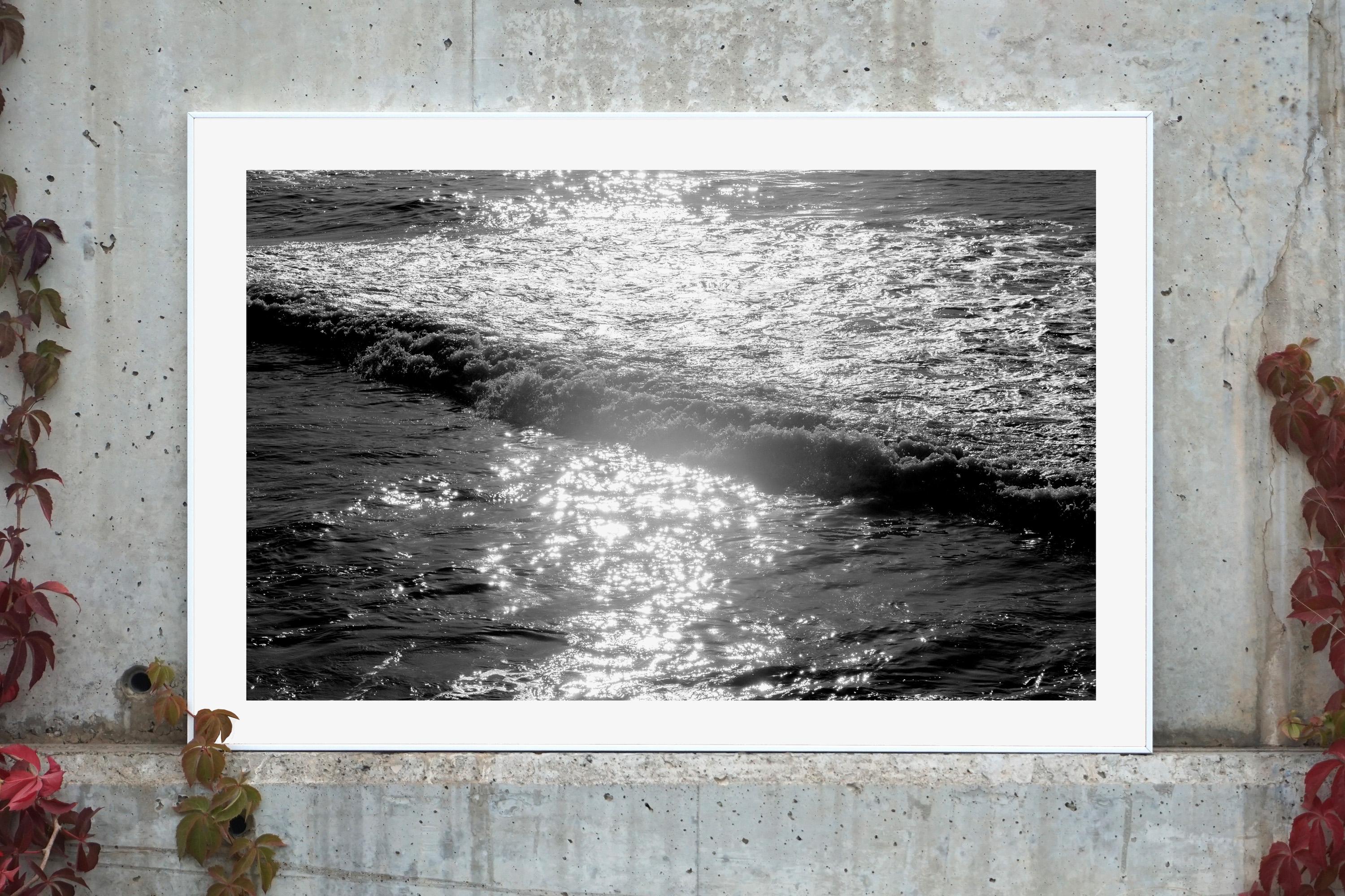 Water Reflection, Seascape Black and White Giclée Print, Pacific Sunset Waves - Realist Photograph by Kind of Cyan