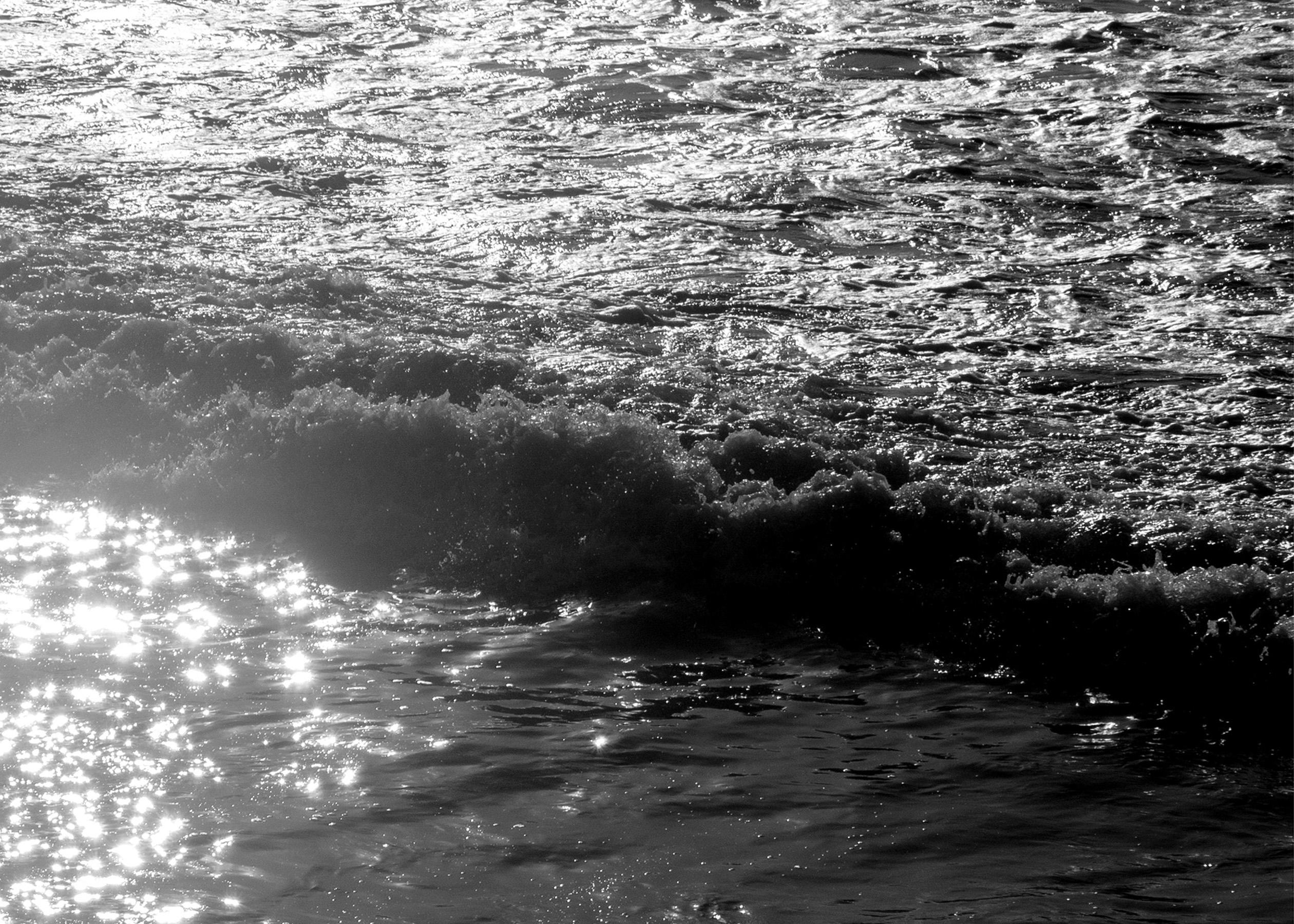 Water Reflection, Seascape Black and White Giclée Print, Pacific Sunset Waves For Sale 1