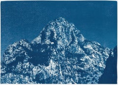 Yosemite Blue Mountain:: Cyanotype sur papier aquarelle:: Paysage en Indigo