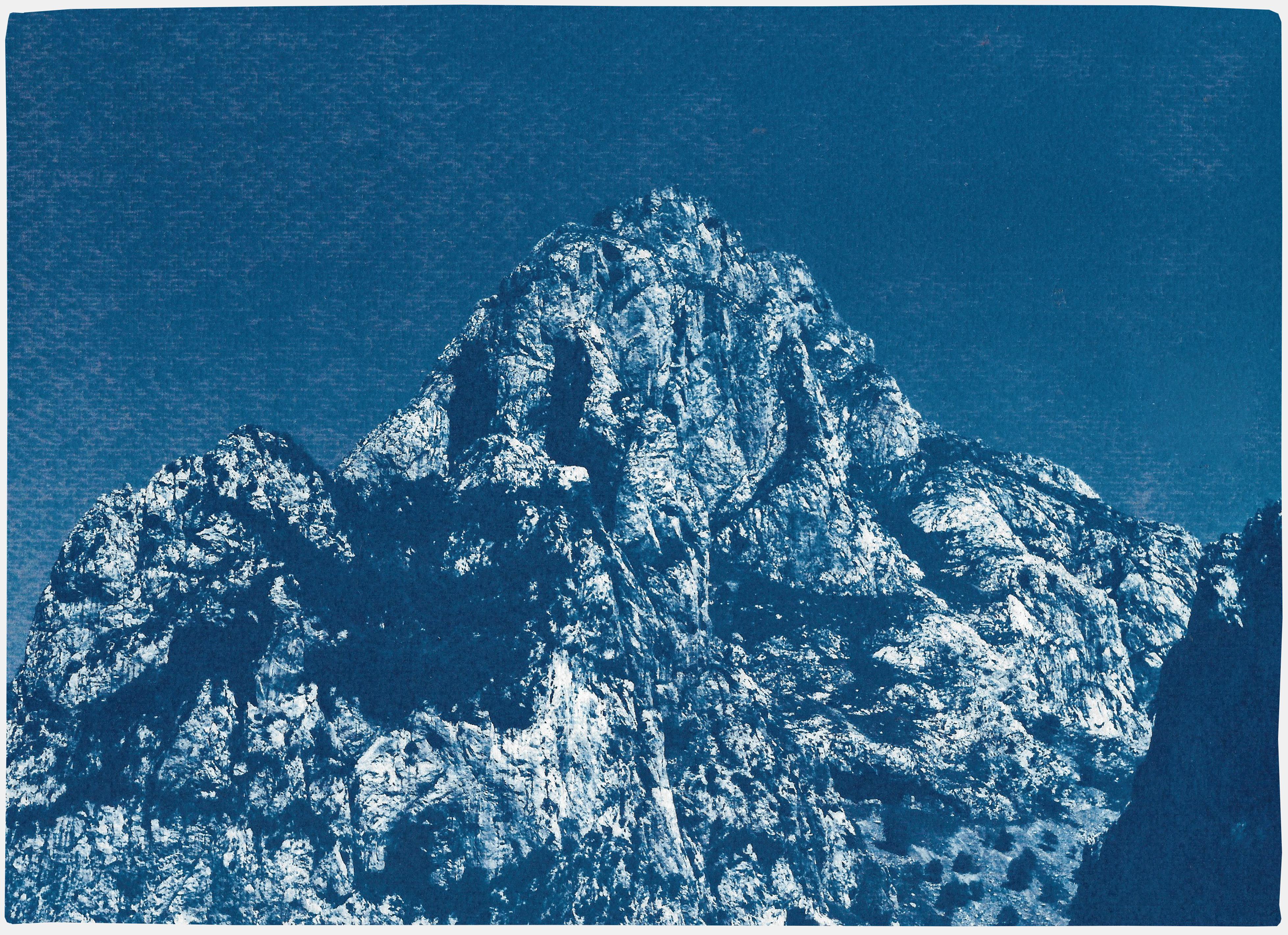 Yosemite Blue Mountain, Cyanotype on Watercolor Paper, Landscape in Indigo