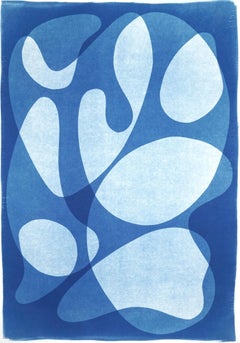 Abstract Blue Face, Contour Silhouettes Neutral Print, Avantgarde Style, Figures