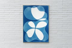 Abstract Curvy Chair, Plywood Furniture, Organic Monotype Cyanotype in Blue