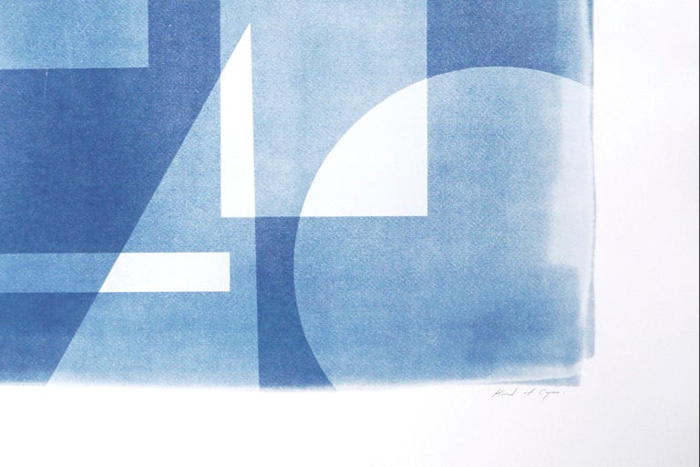 Abstract Geometric Cyanotype in Blue, Horizontal Architecture, Primary Shapes For Sale 2