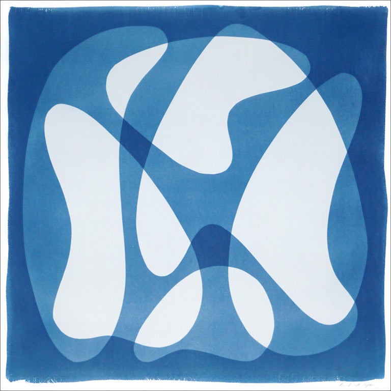 Kind of Cyan - Abstract Icons, Squared Monotype Cyanotype, Watercolor ...